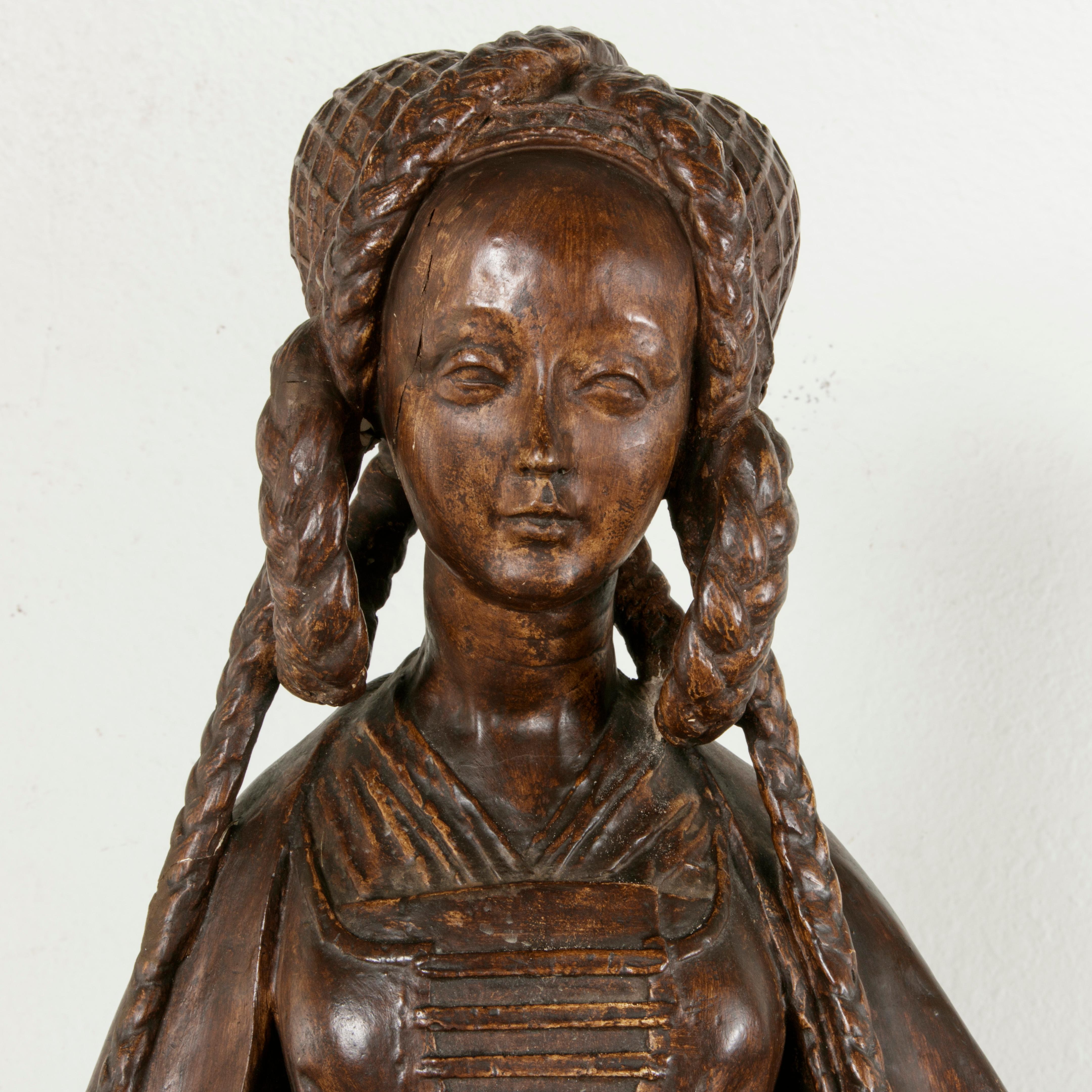 French Plaster on Wood Sculpture of Mary Magdalene in Renaissance Dress 2