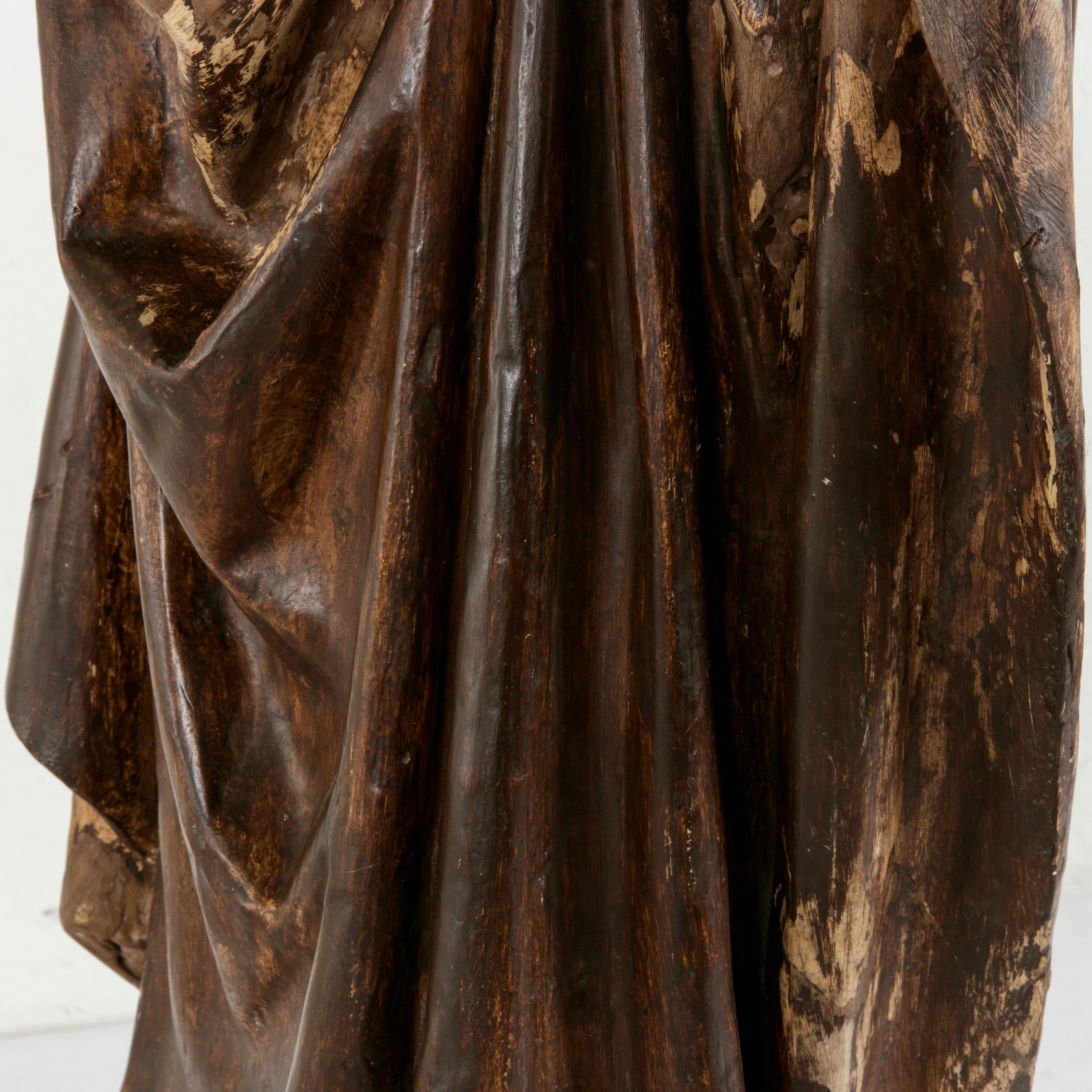 French Plaster on Wood Sculpture of Mary Magdalene in Renaissance Dress 6