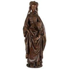 French Plaster on Wood Sculpture of Mary Magdalene in Renaissance Dress