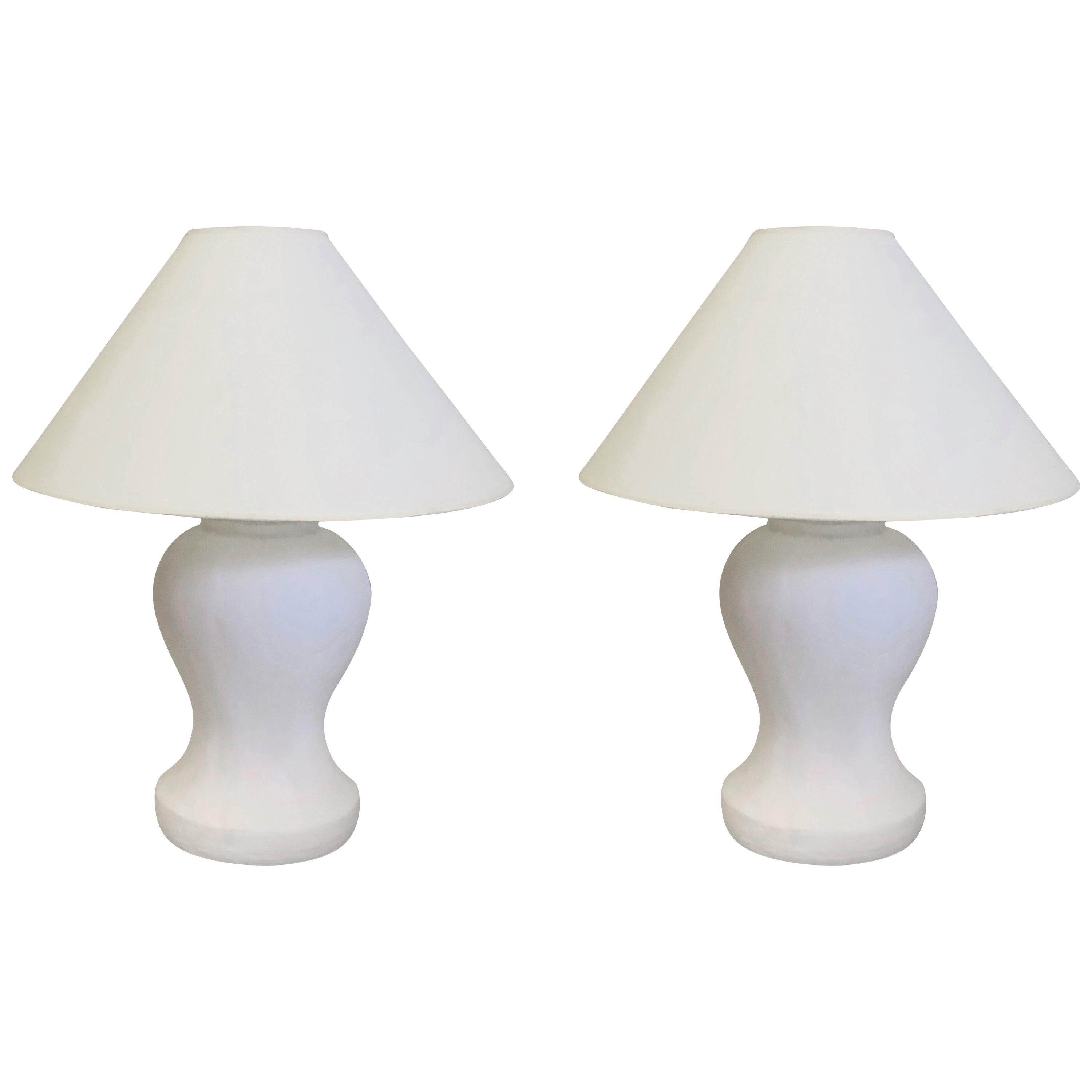 French Plaster Table Lamps Pair from a Model by Giacometti and Jean-Michel Frank