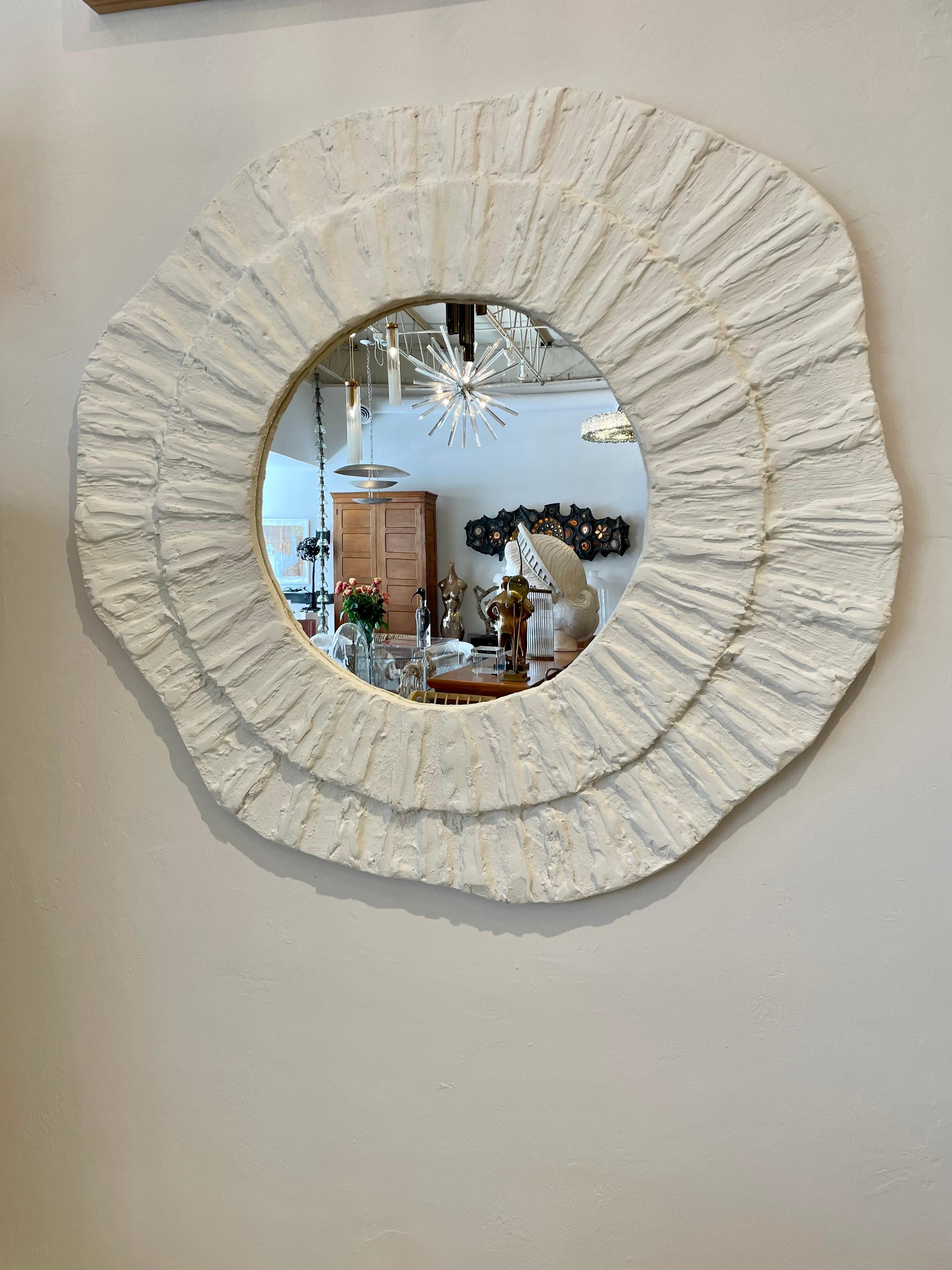 20th Century French Plaster Textured Amorphic Mirror For Sale