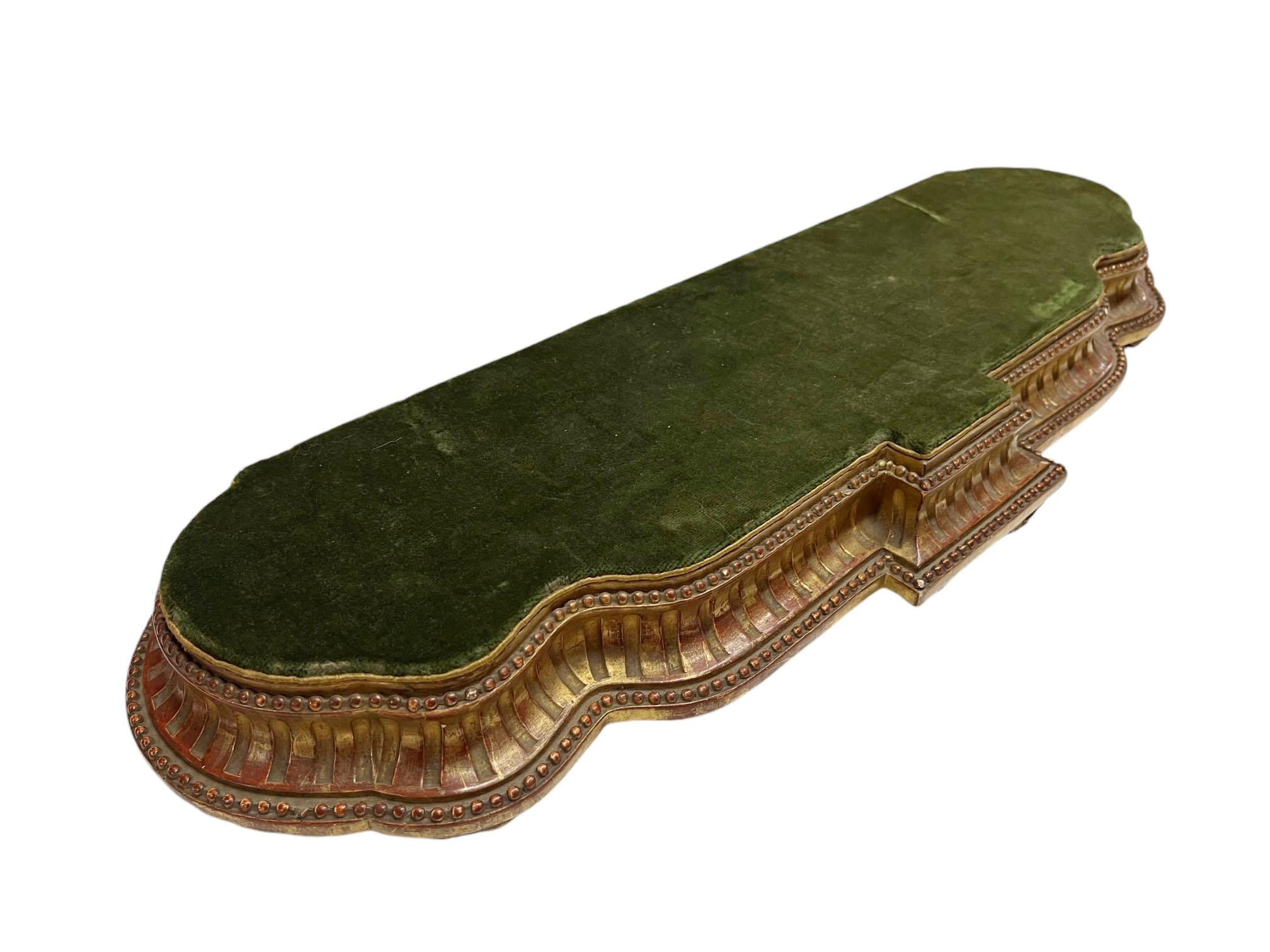 Very large French carved wood and gilded plateau with green velvet top. Circa 1870, France.