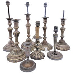French Plated Silver Lamps, Set of Eight, Former Candlestick Holders