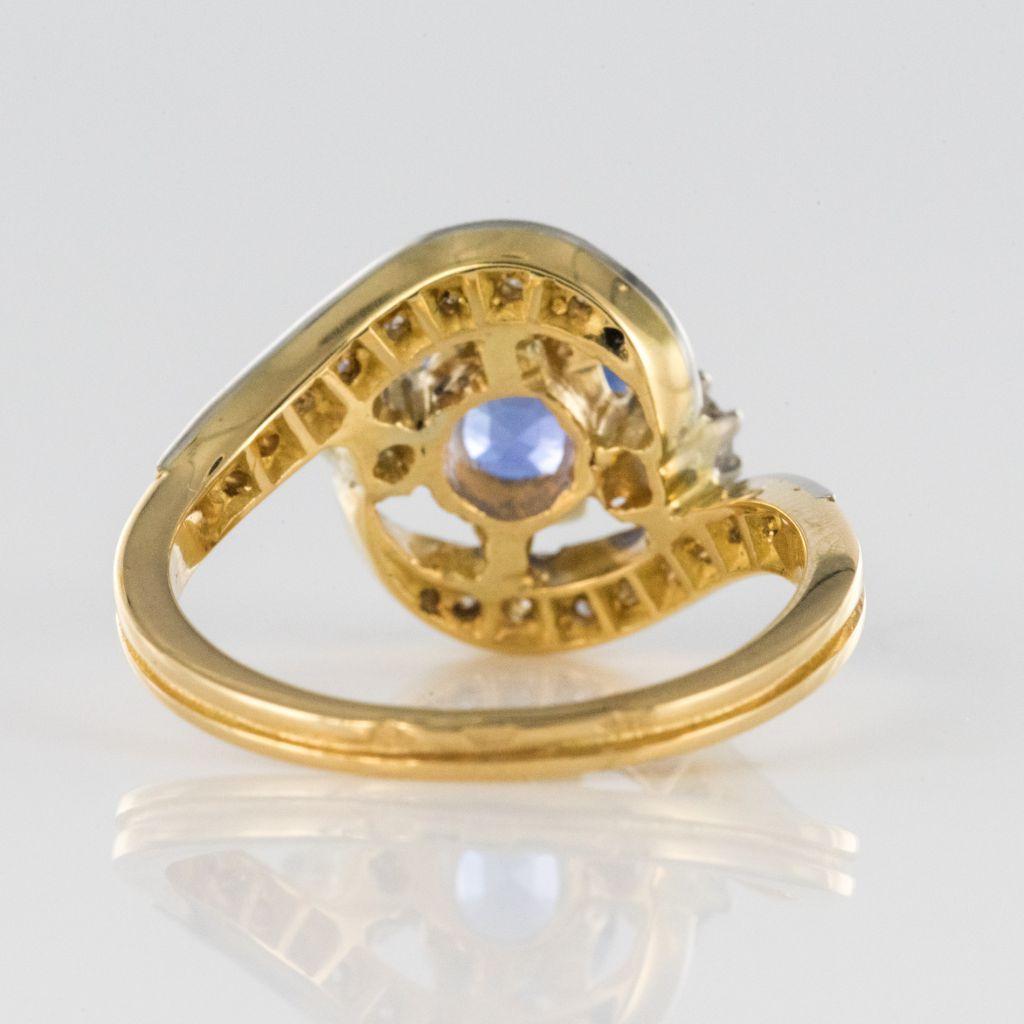 French Platinum Gold Cushion Cut Sapphire Diamonds Swirl Ring 7