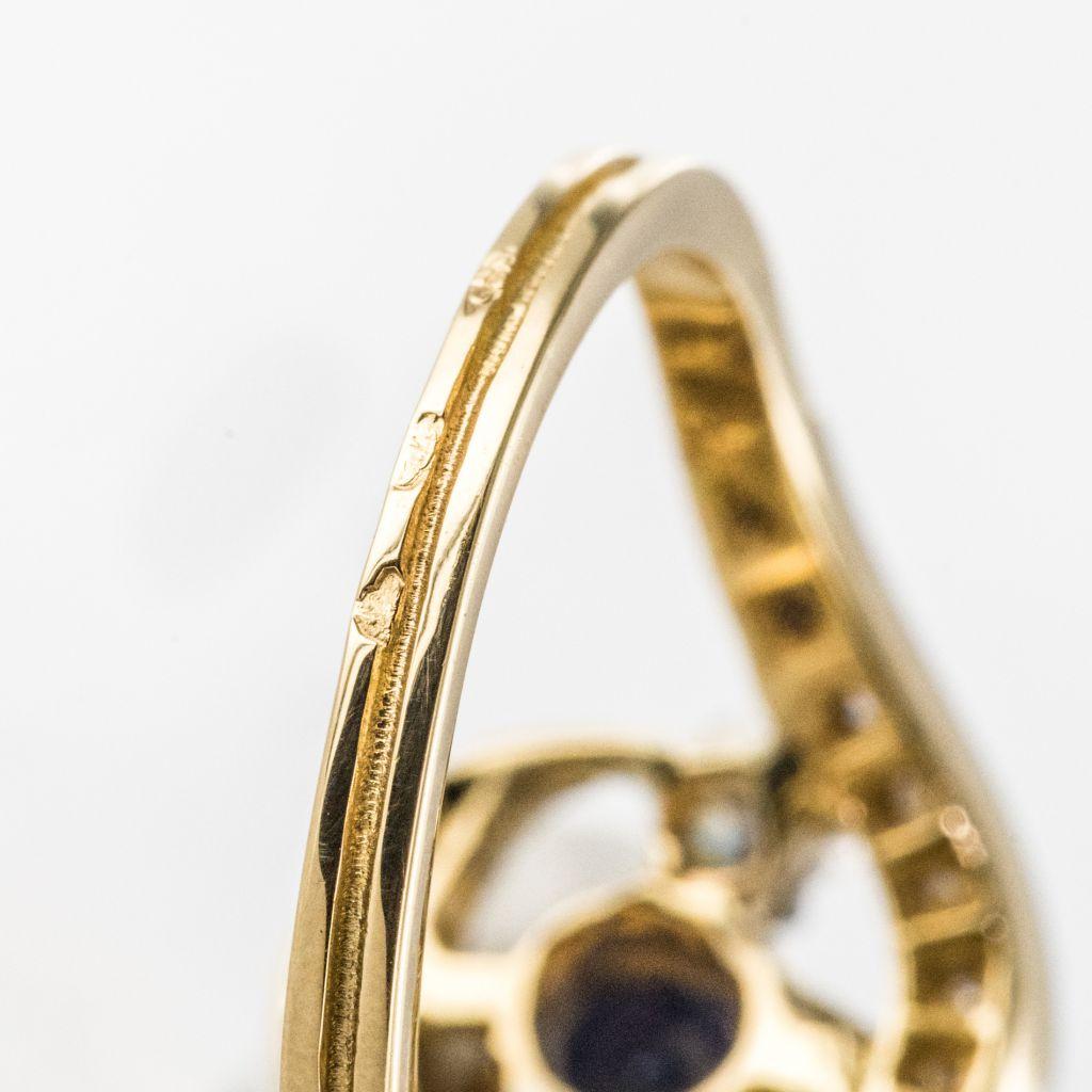 French Platinum Gold Cushion Cut Sapphire Diamonds Swirl Ring 8