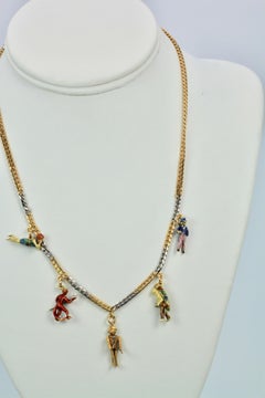 French Platinum 18 Karat Enamel Charm Necklace