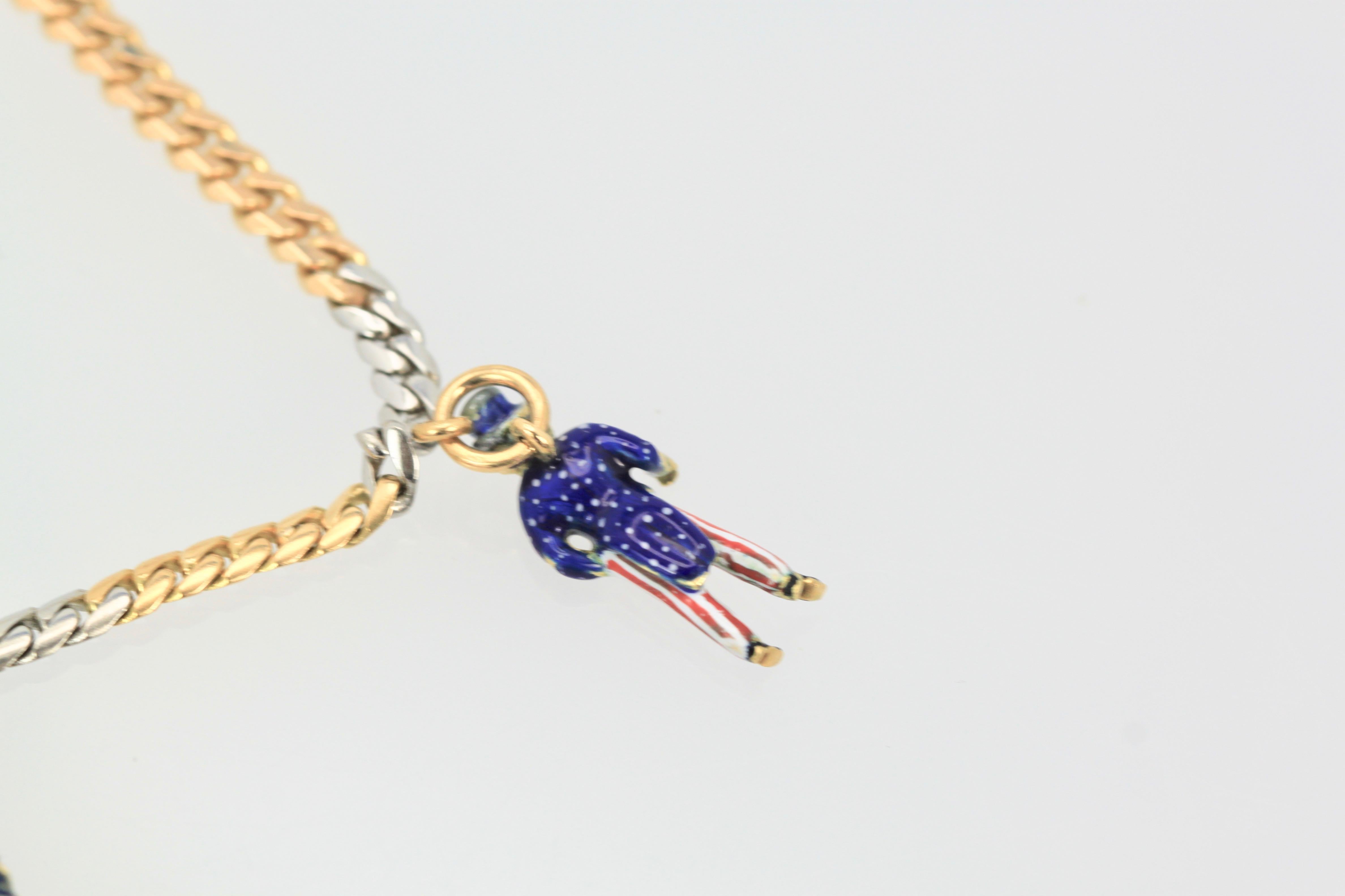 Women's French Platinum 18 Karat Enamel Charm Necklace For Sale