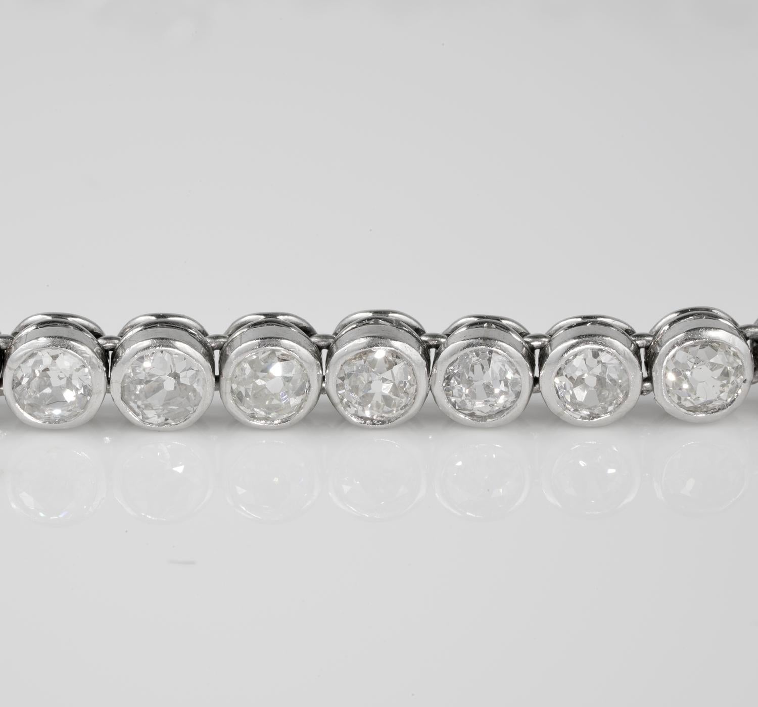 Rare Beauty!

Sought after and desirable antique At Deco period all Platinum made, Tennis bracelet
French origin – an authentic piece of the glorious 20's
Soft and smooth line, will wrap around your wrist in a sparkle continuous eternity line
Each