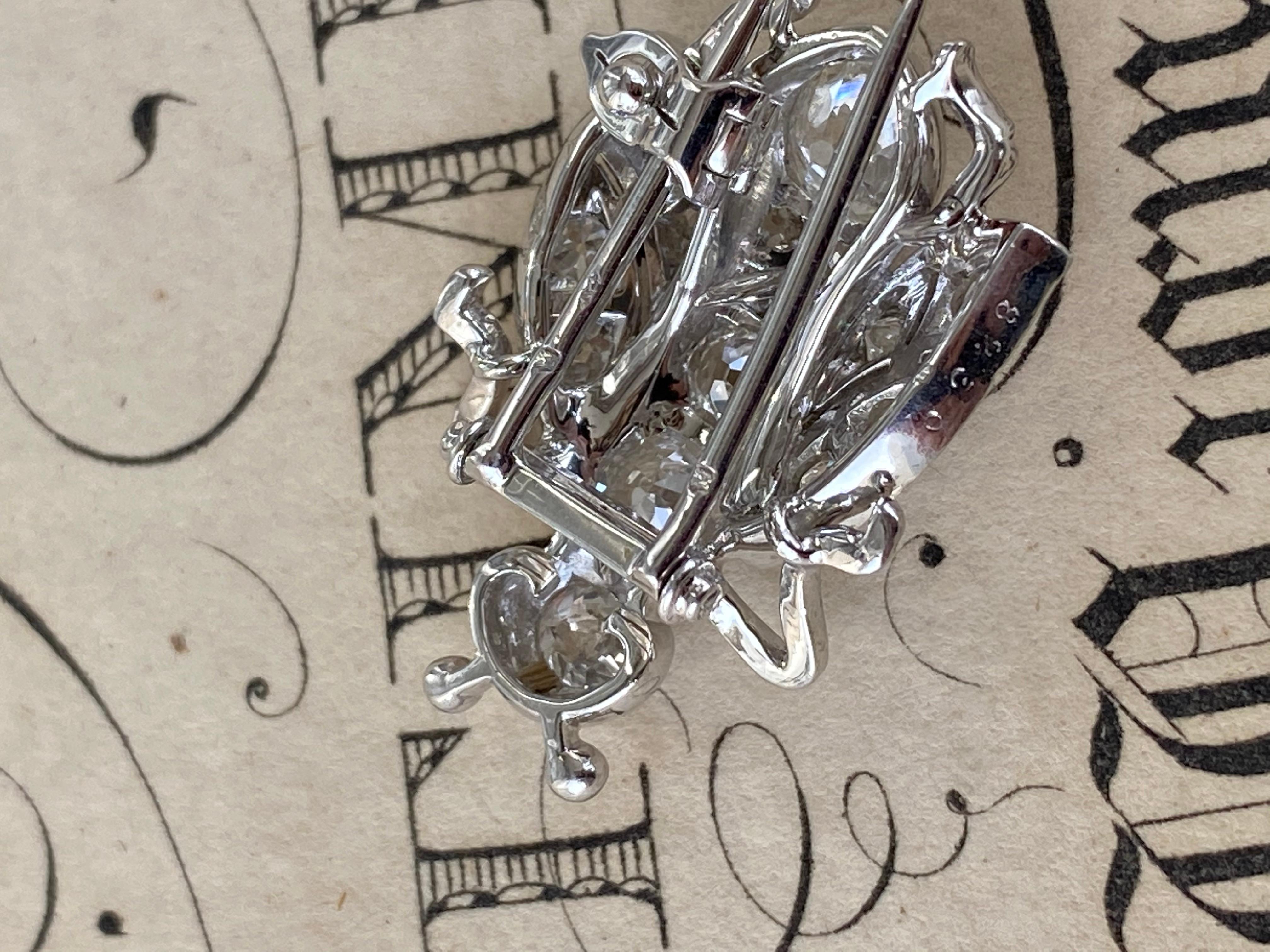 Old Mine Cut French Platinum and Diamond Bee Brooch Clip For Sale