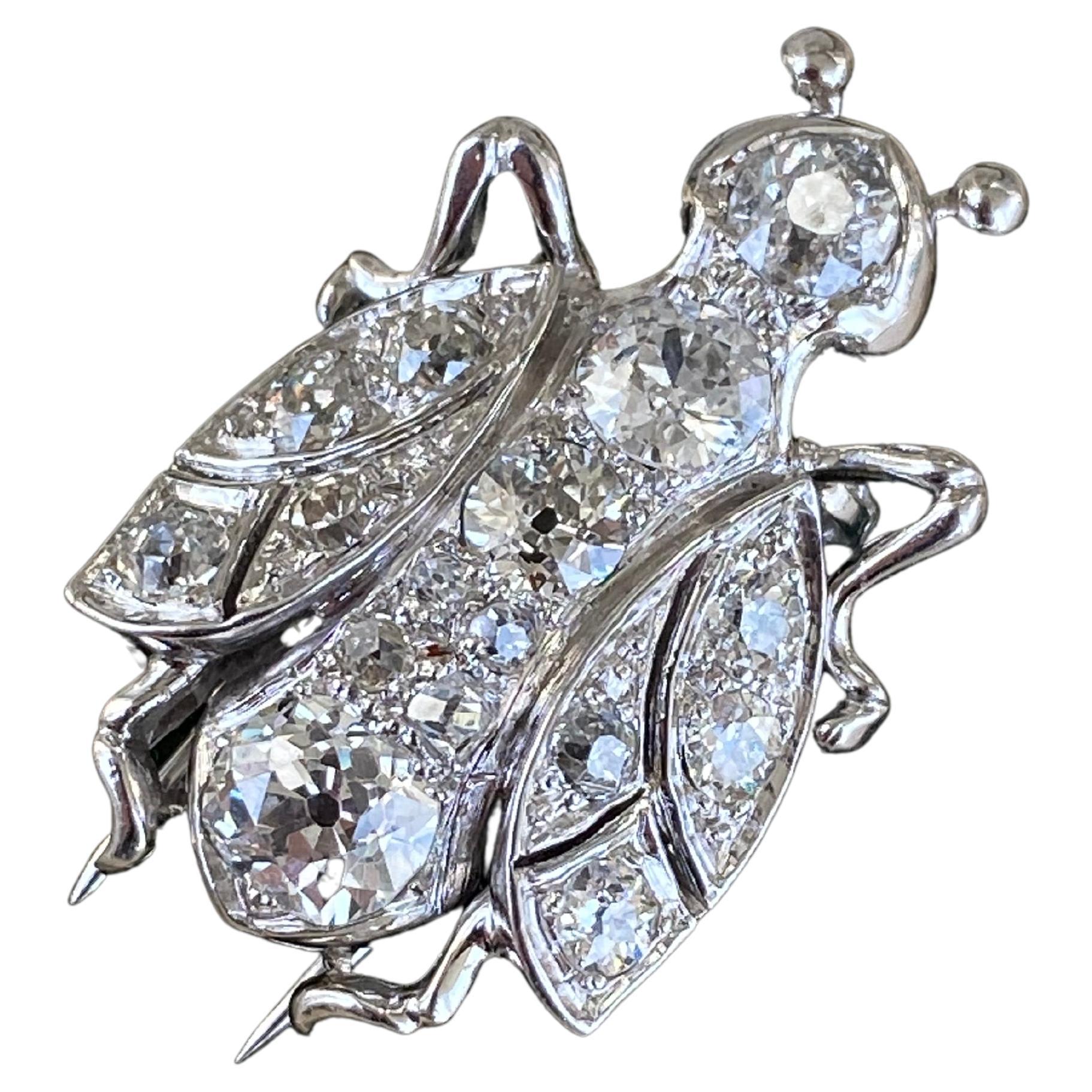 French Platinum and Diamond Bee Brooch Clip For Sale