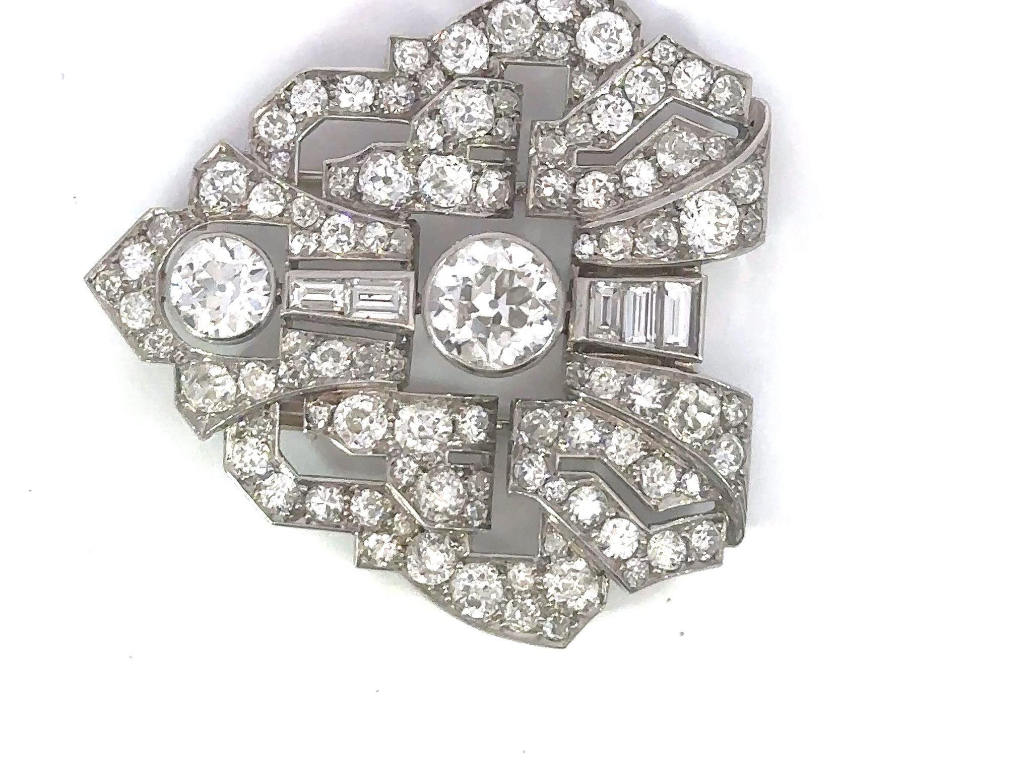 French Platinum Art Deco Diamond Clip-on Brooch ~1.4ct Center Diamond ...