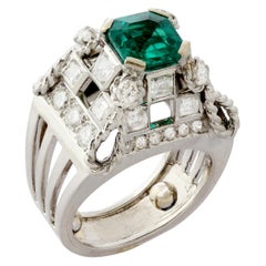 French Platinum, Diamond & Colombian Emerald Ring