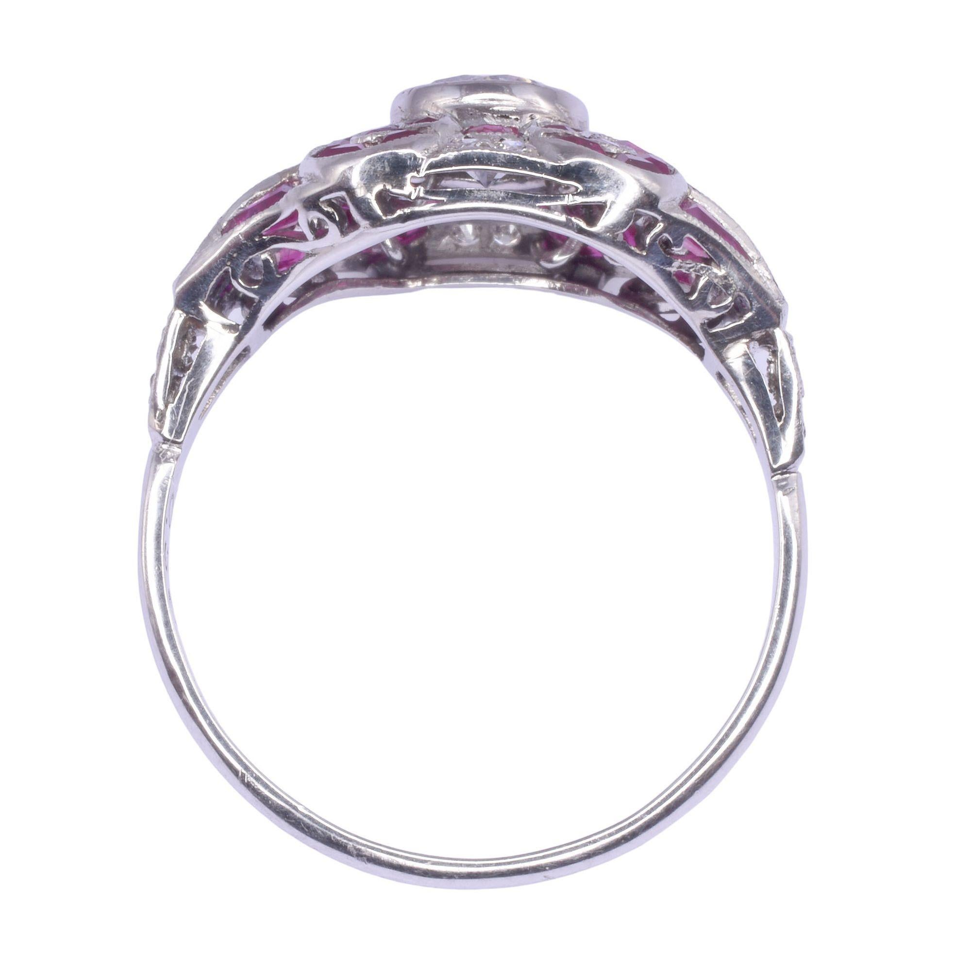 Platin-Diamant-Rubin-Ring aus Frankreich im Angebot 1