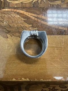 FRENCH Platinum & Diamond Three Stone Tank Ring Circa 1940s