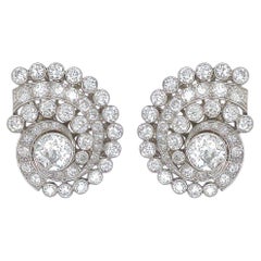 French Platinum Diamond Triple Spiral Earrings