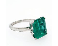 French Platinum Emerald Diamond Engagement Ring
