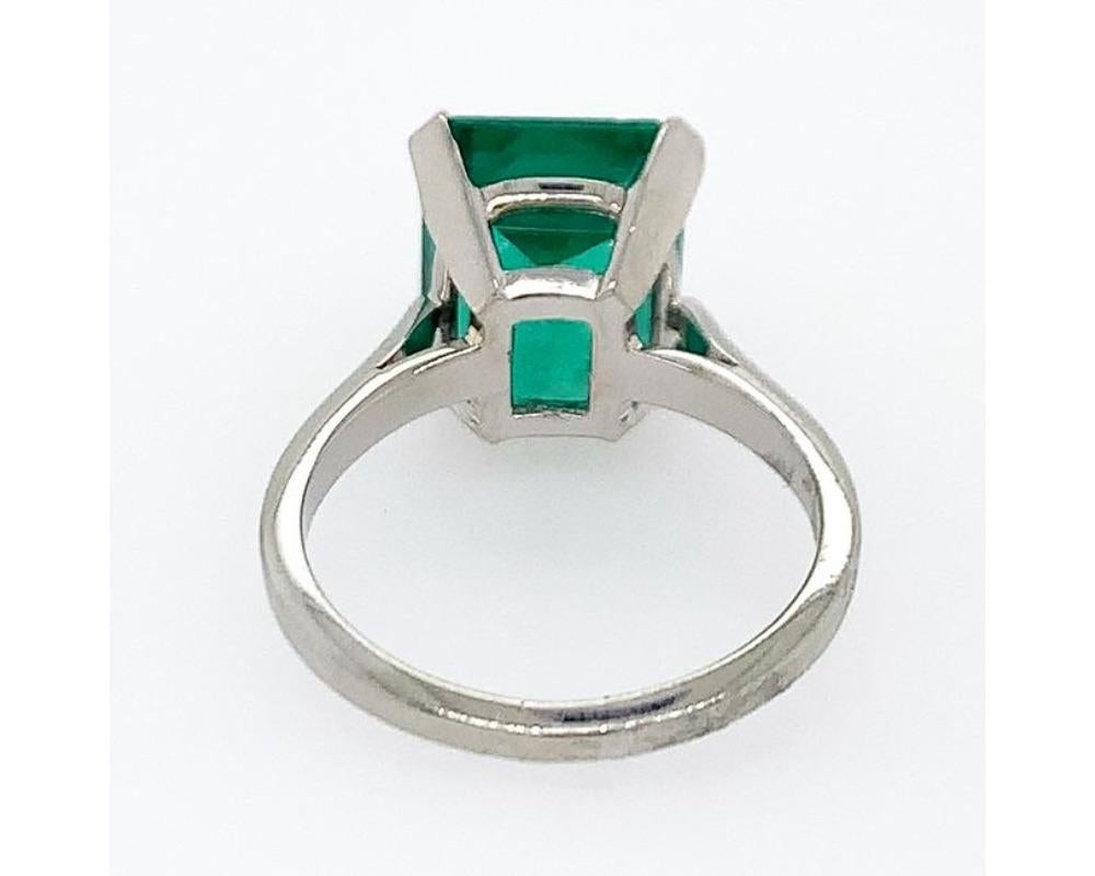 Emerald Cut French Platinum Emerald Diamond Engagement Ring For Sale
