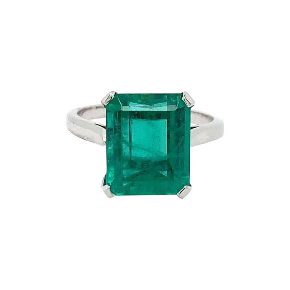 French Platinum Emerald Diamond Engagement Ring