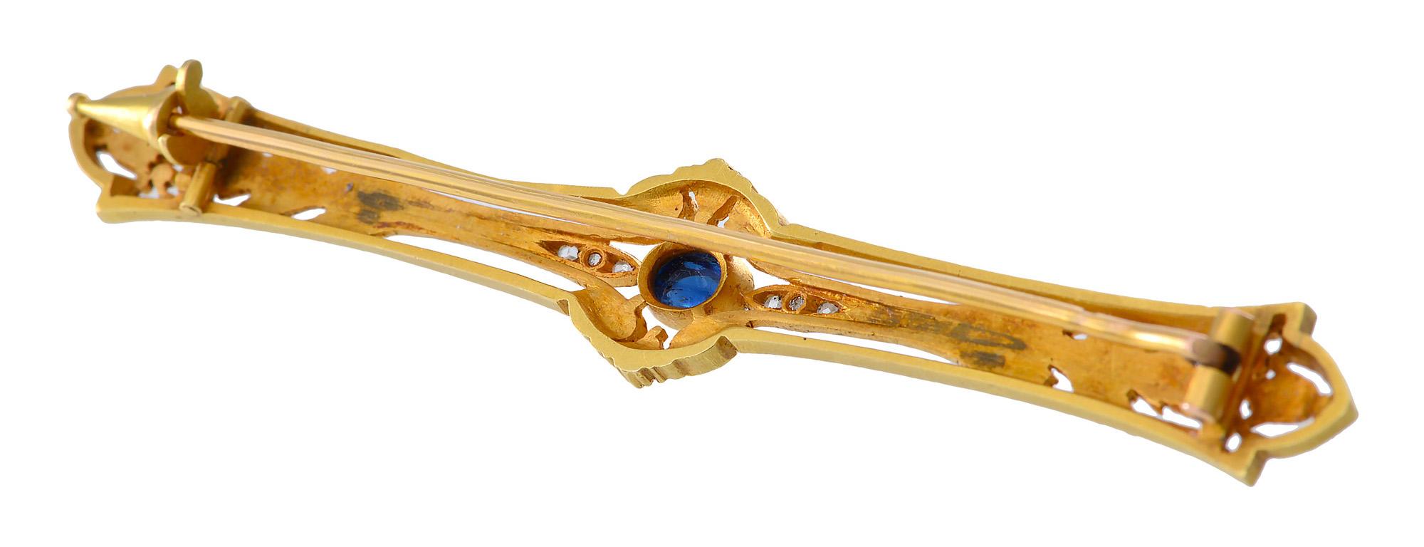 Women's French Platinum, Gold, Cabochon Sapphire and Diamond Brooch