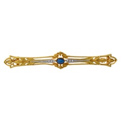 French Platinum, Gold, Cabochon Sapphire and Diamond Brooch
