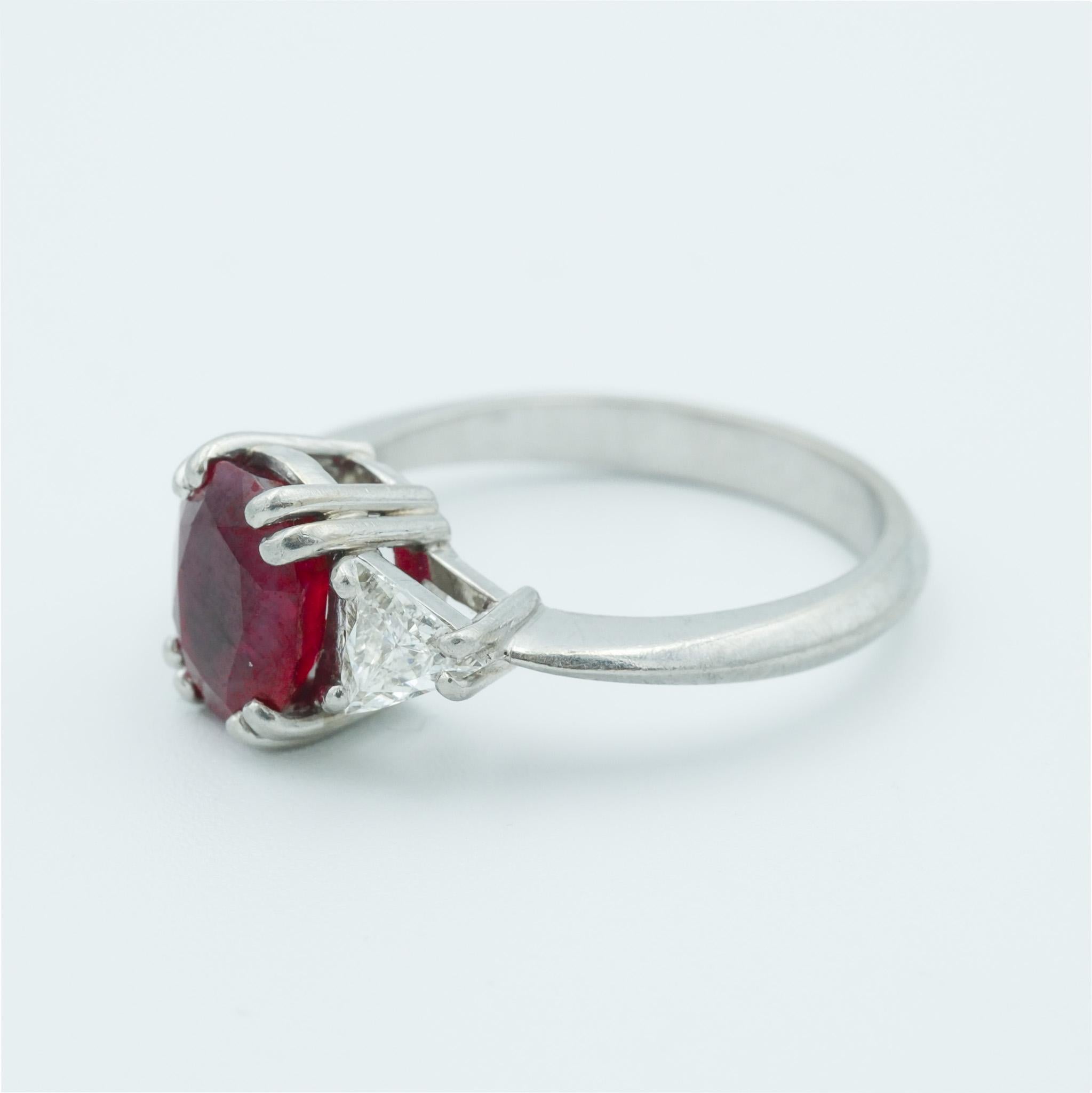 Modern French Platinum Mounted Burma Heated Ruby 1.3 Carat With Diamonds For Sale