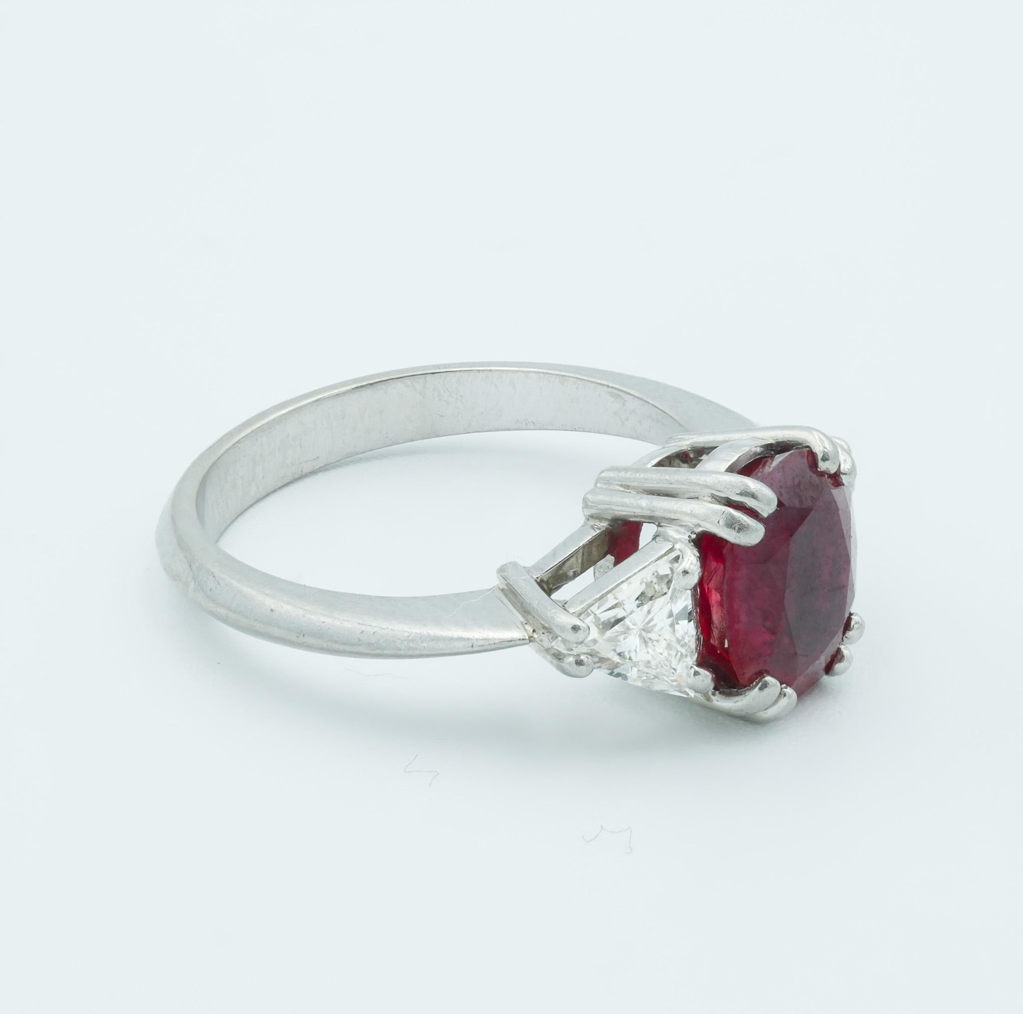 French Platinum Mounted Burma Heated Ruby 1.3 Carat With Diamonds In Good Condition For Sale In Fairfield, CT