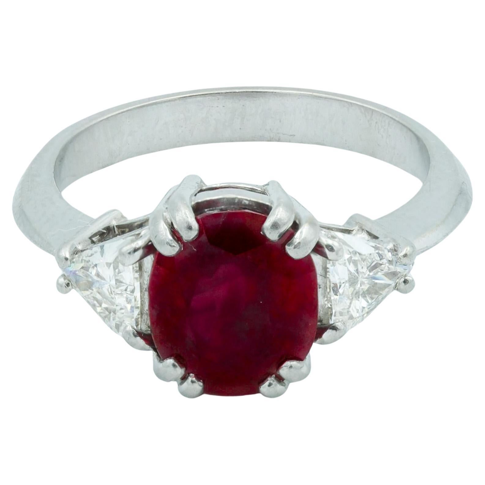 French Platinum Mounted Burma Heated Ruby 1.3 Carat With Diamonds For Sale