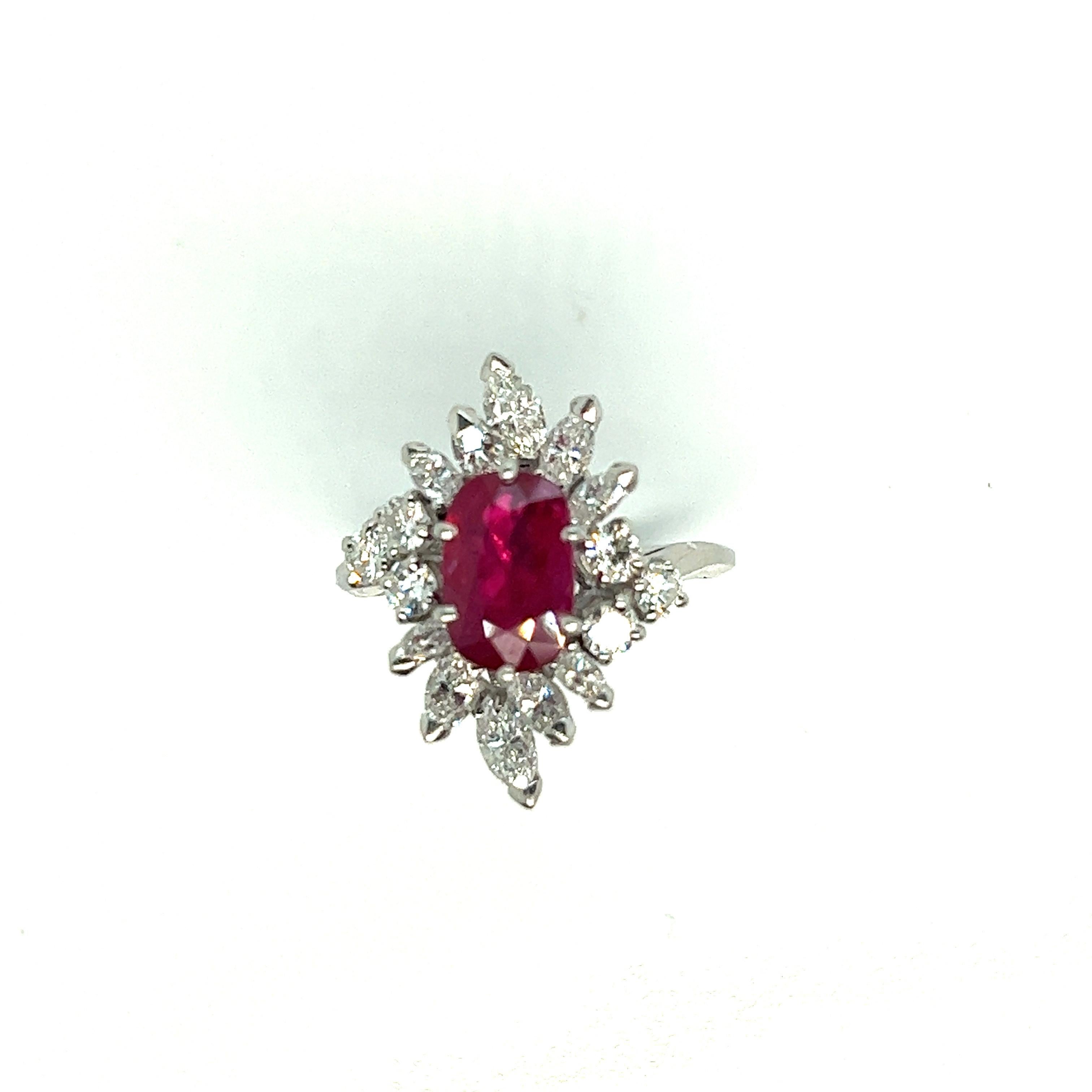 French Platinum Ring Ruby Diamonds For Sale 5