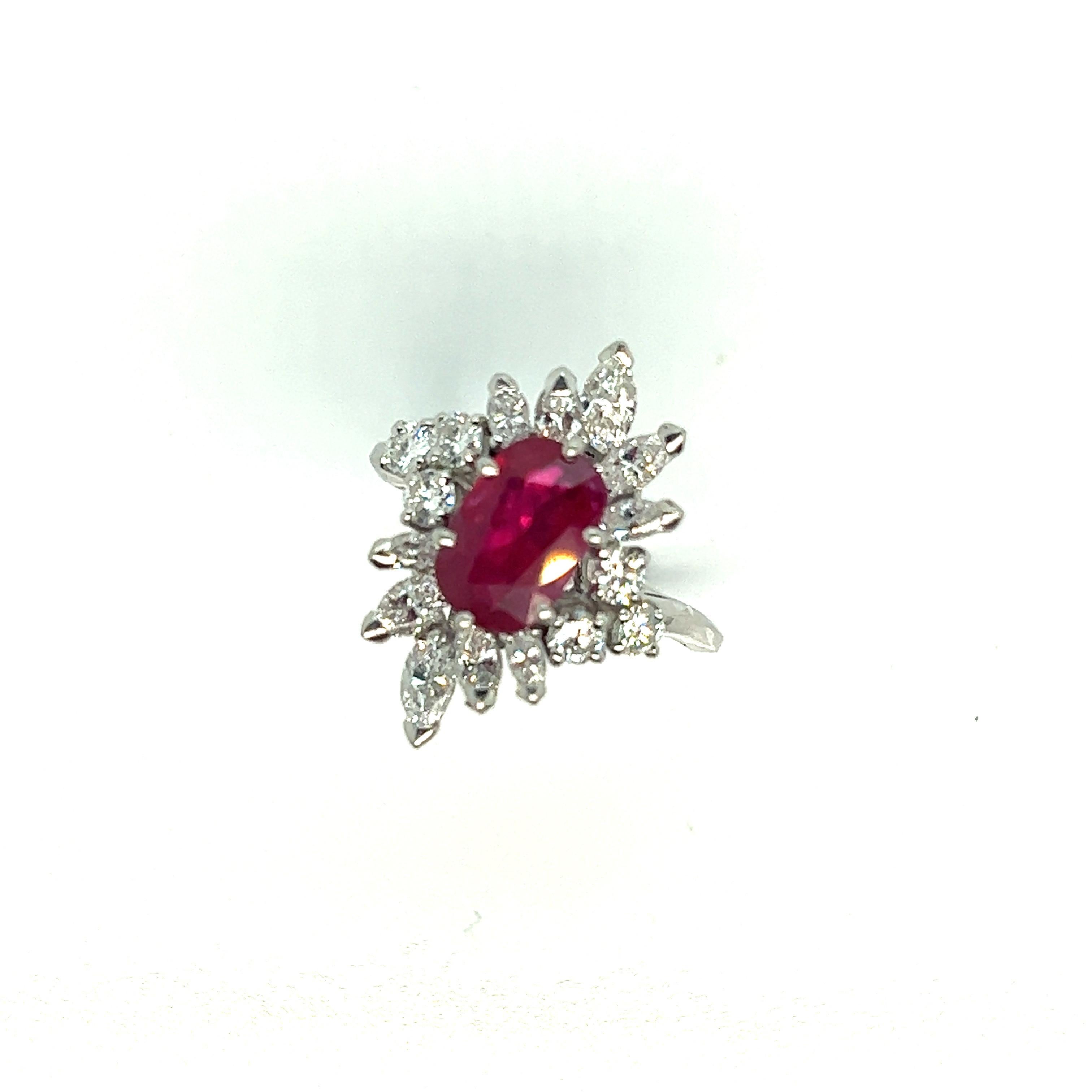 French Platinum Ring Ruby Diamonds For Sale 6
