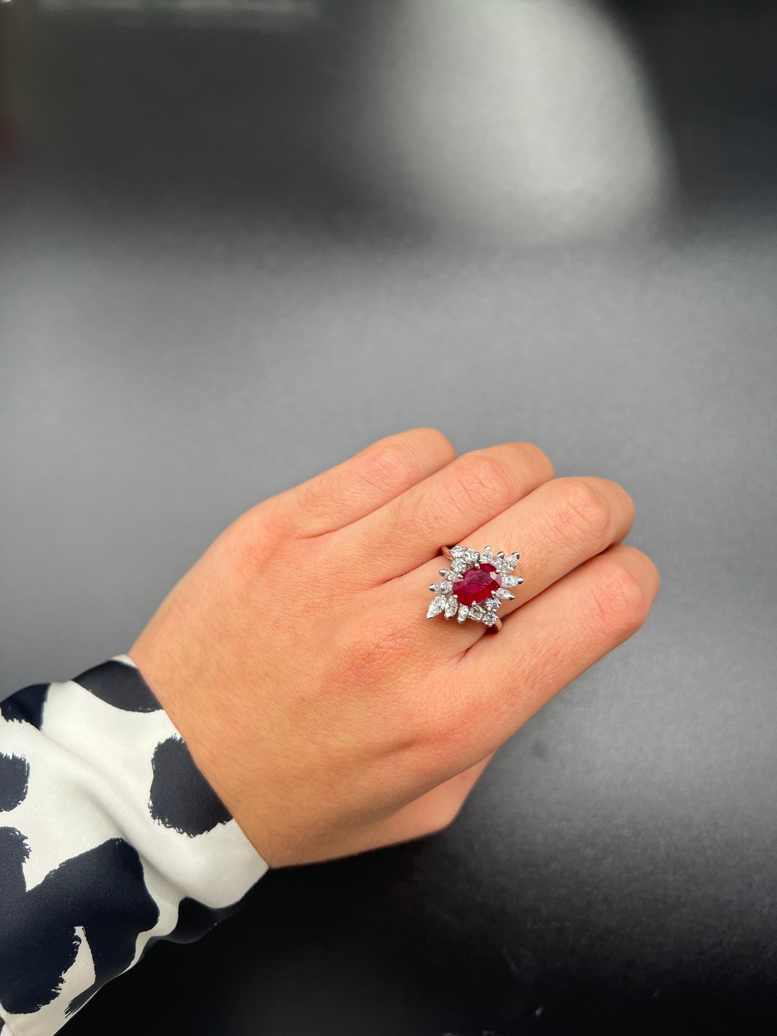 Retro French Platinum Ring Ruby Diamonds For Sale