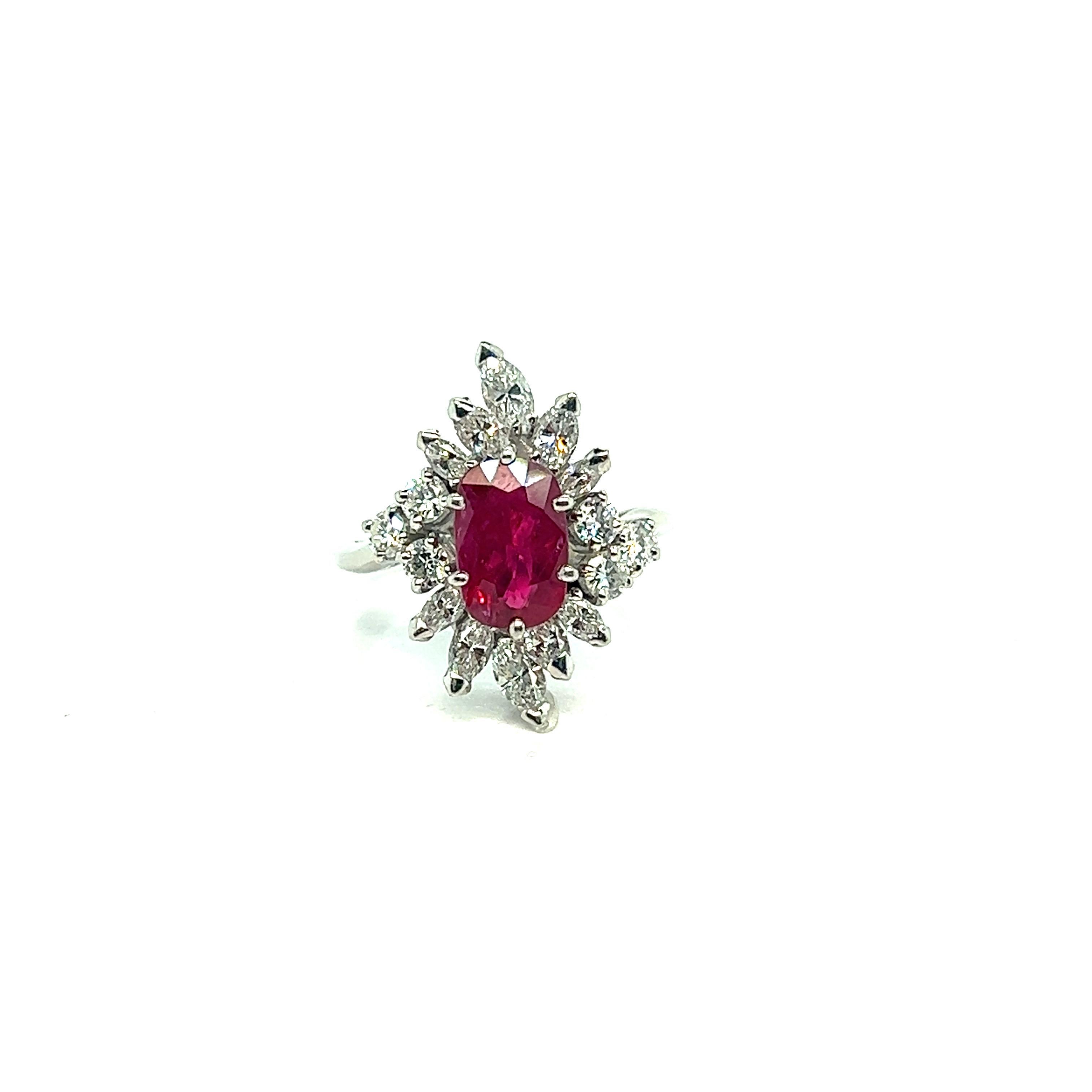 Women's French Platinum Ring Ruby Diamonds For Sale