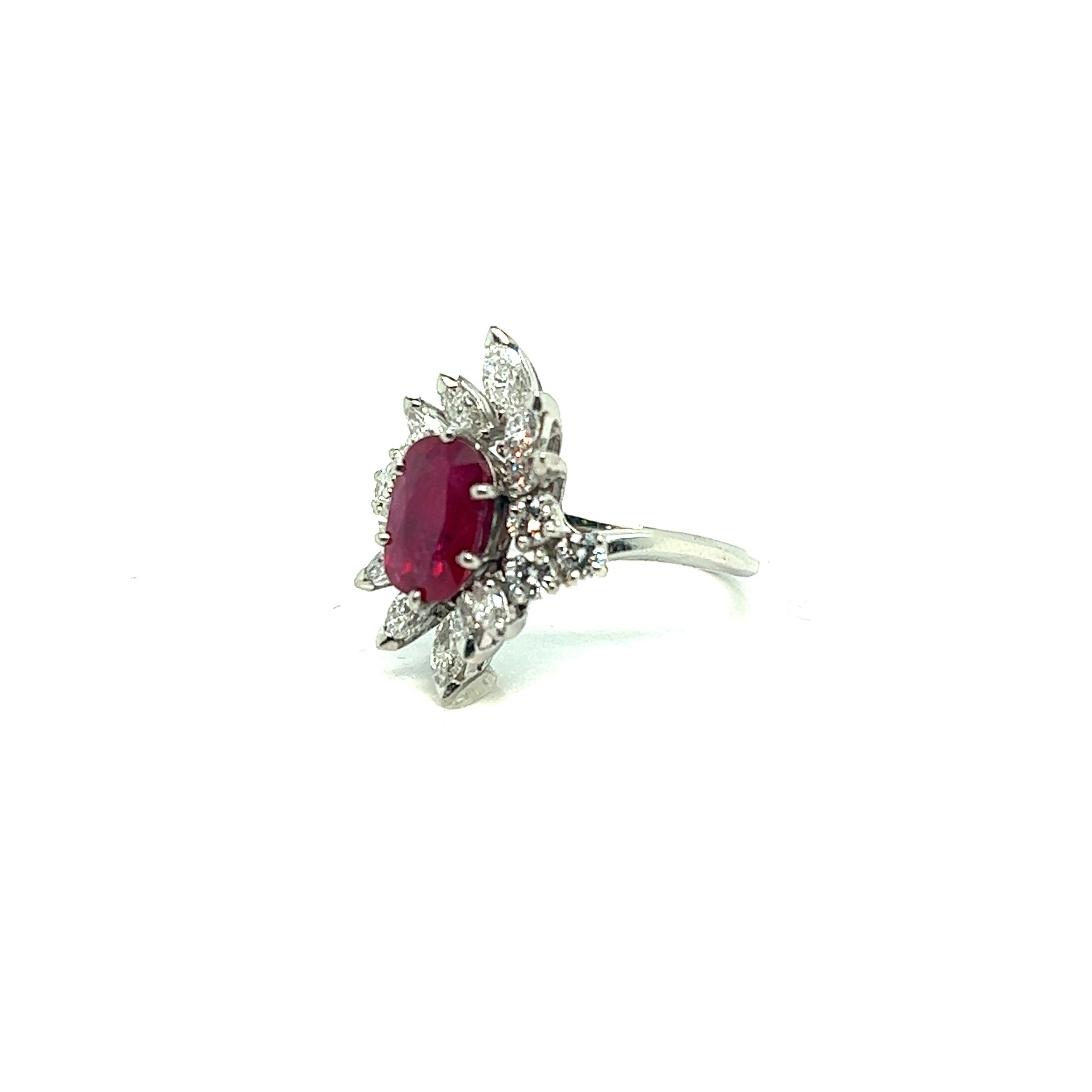 French Platinum Ring Ruby Diamonds For Sale 1