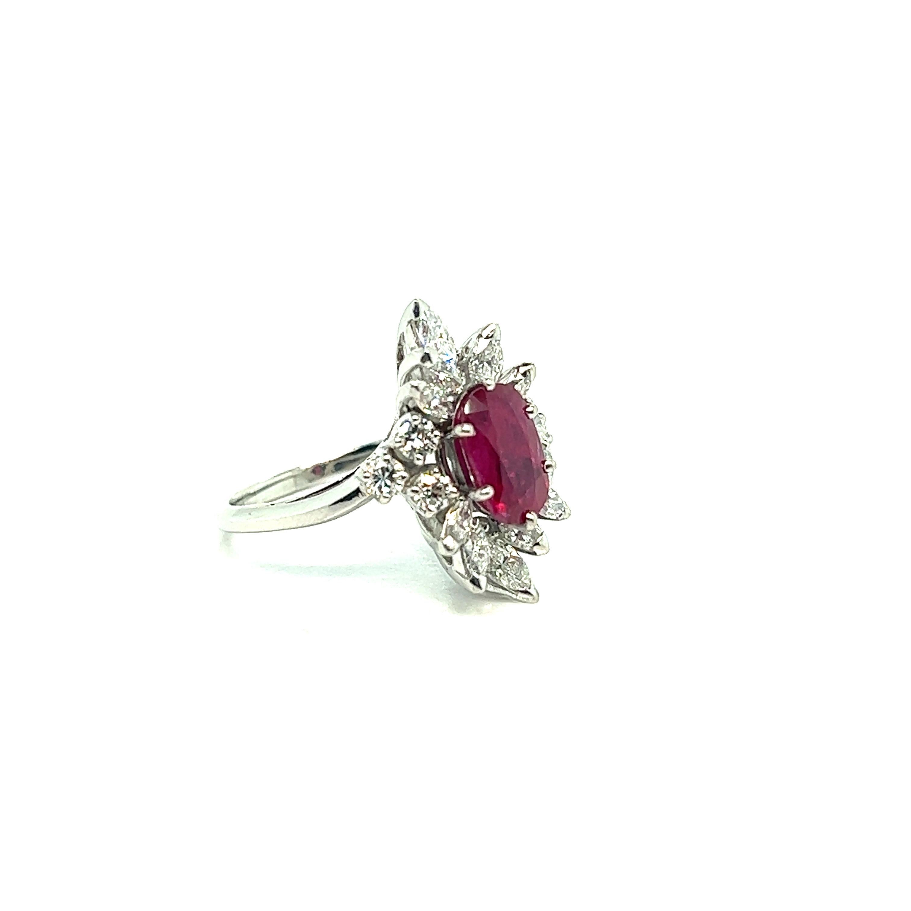 French Platinum Ring Ruby Diamonds For Sale 2