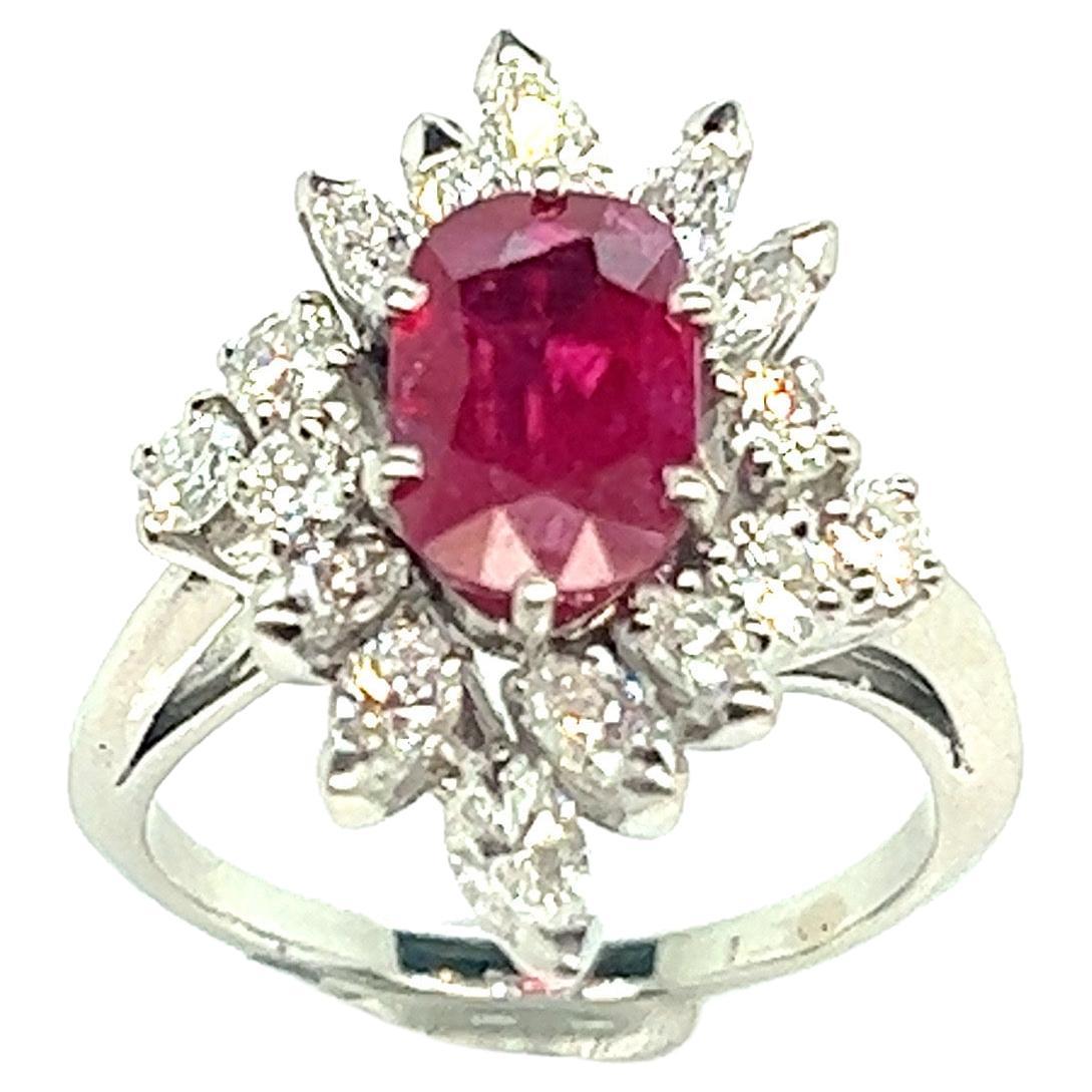 French Platinum Ring Ruby Diamonds For Sale