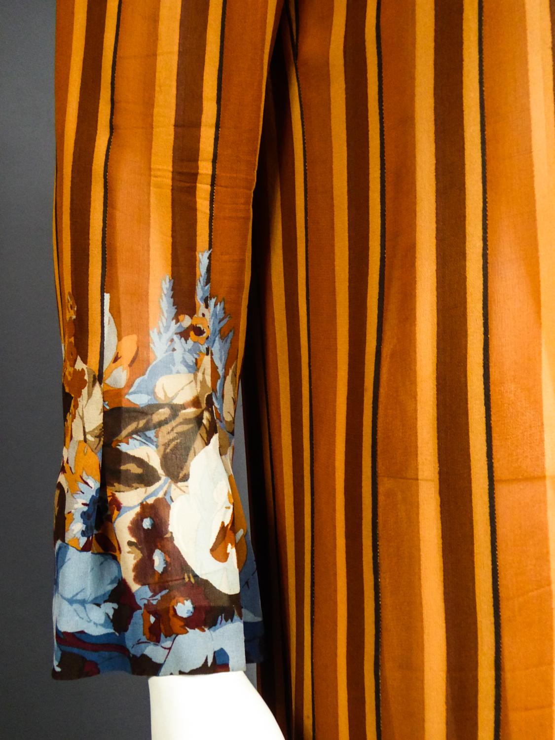 A French Pleated Printed Silk Crepe Dress Circa 1970 For Sale 6