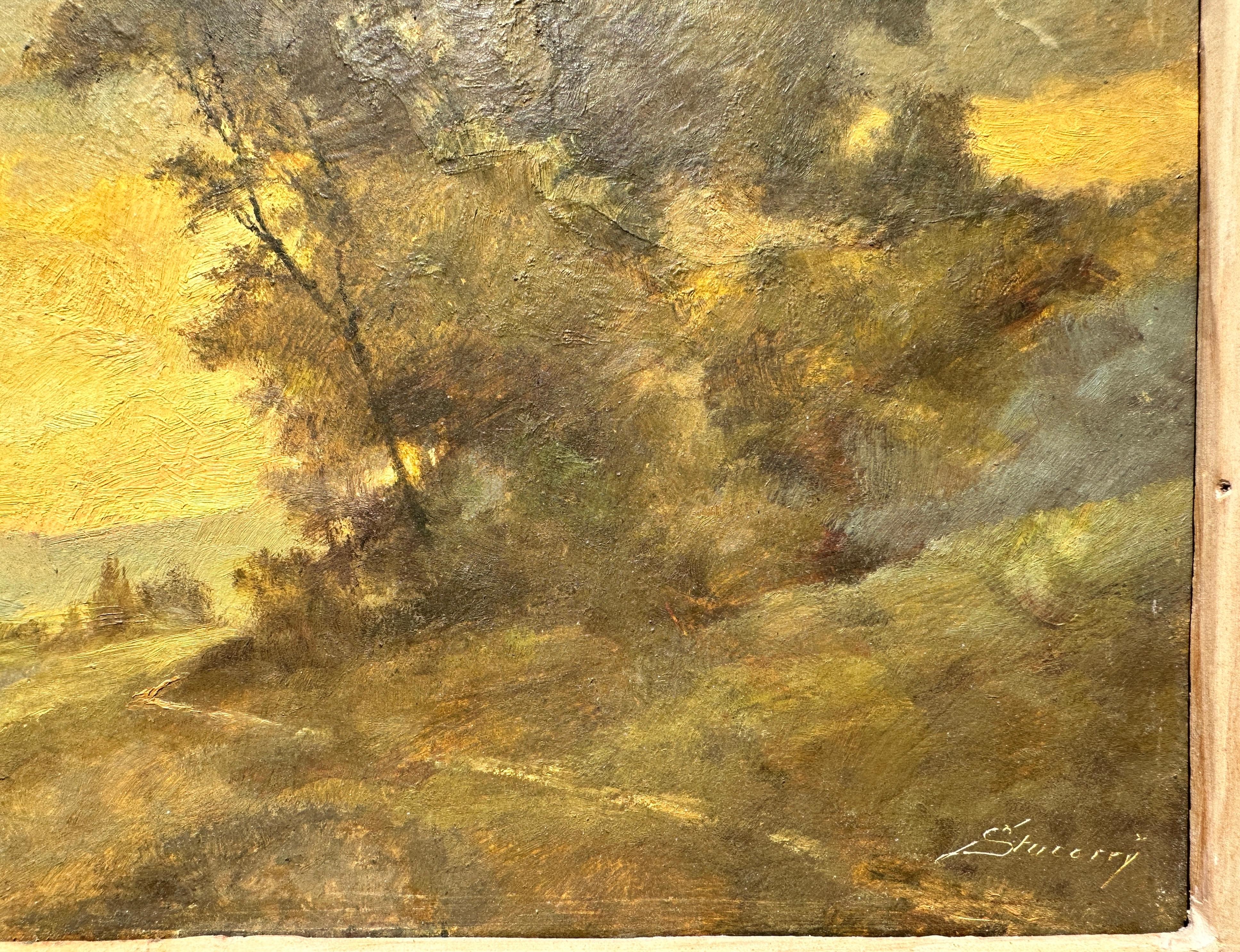 French Plein Air landscape oil painting, c. 1900 by Albert Stucorry For Sale 4