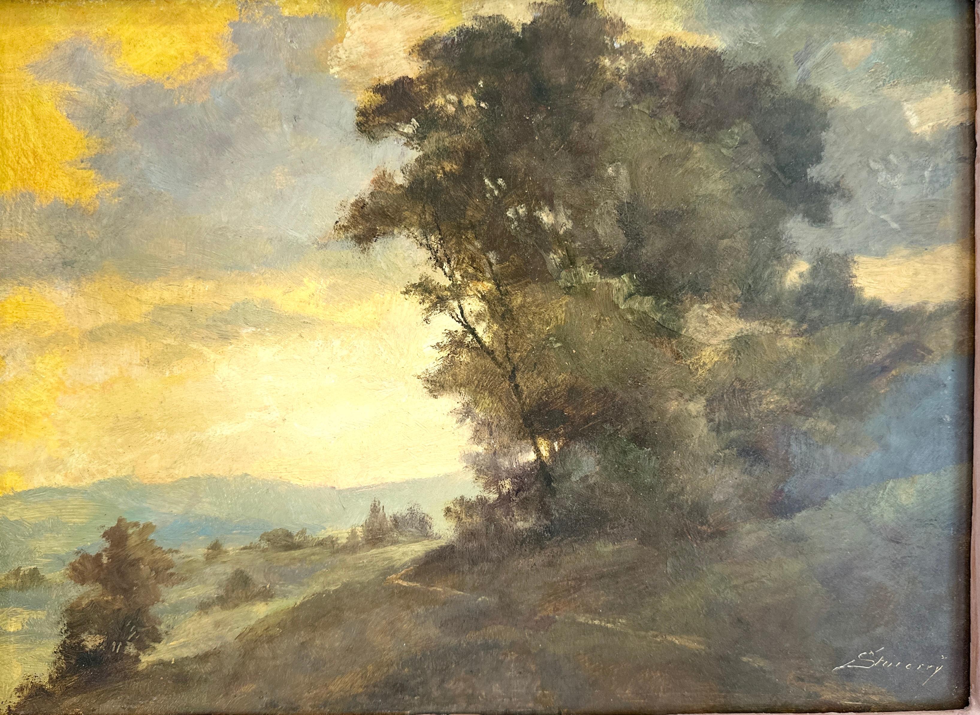 French Plein Air landscape oil painting, c. 1900 by Albert Stucorry For Sale 5