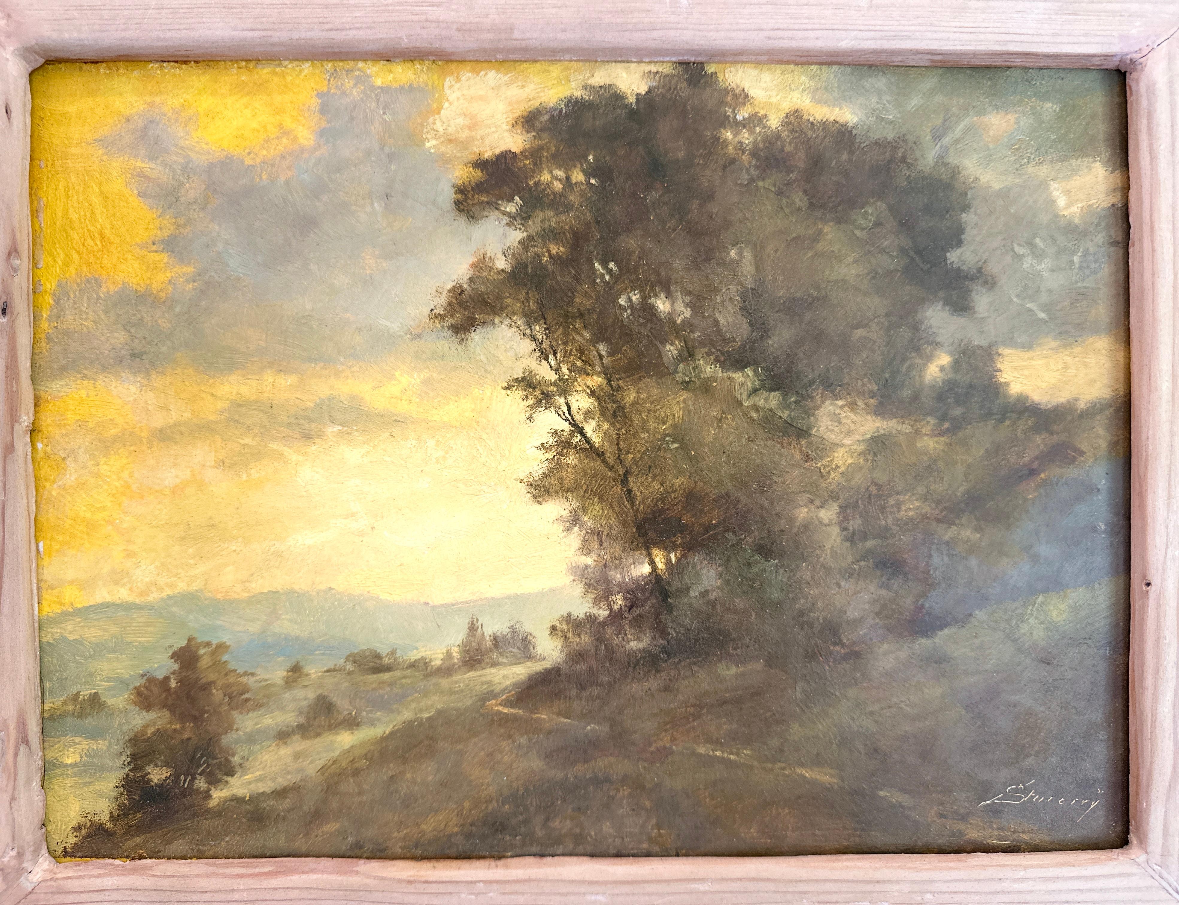 French Plein Air landscape oil painting, c. 1900 by Albert Stucorry For Sale 6