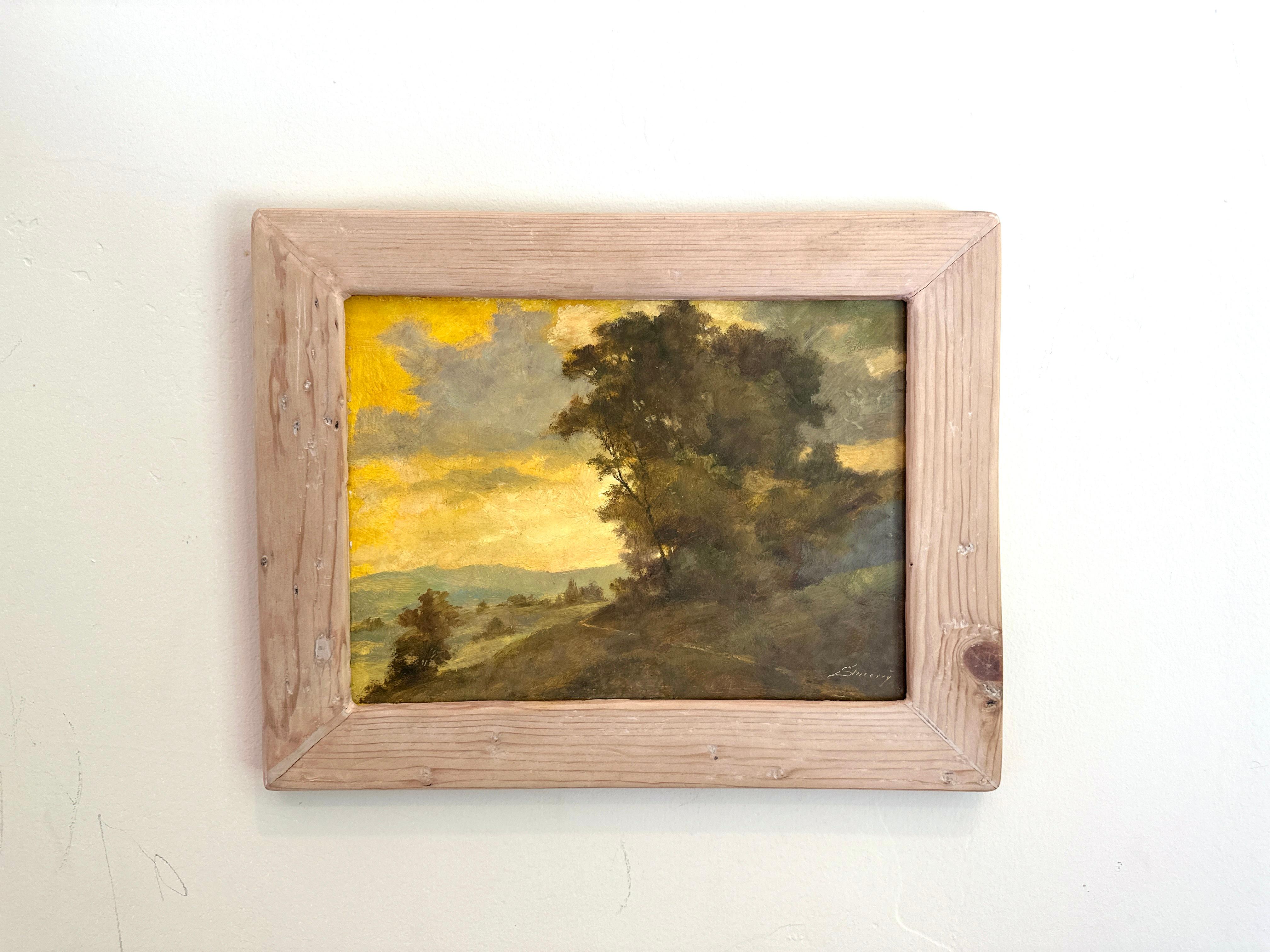 Plein air oil sketch of a landscape in the Bordeaux region of France, by Albert Stucory, c. 1900. Beautifully framed in  a bespoke, handcrafted rustic frame. Modern farmhouse style and charm

Oil on board, signed, ‘Stucorry’, inscribed on