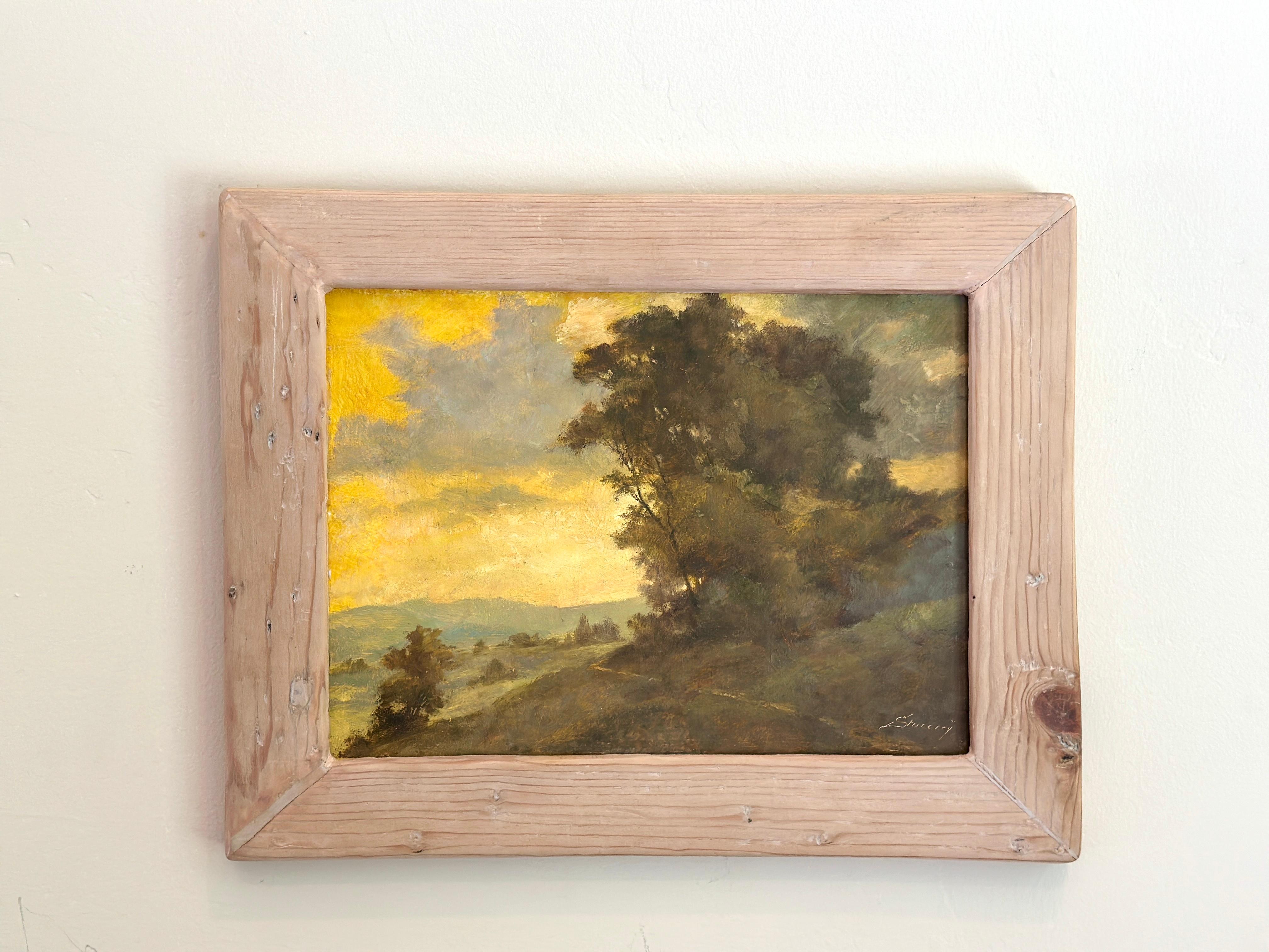 Barbizon School French Plein Air landscape oil painting, c. 1900 by Albert Stucorry For Sale