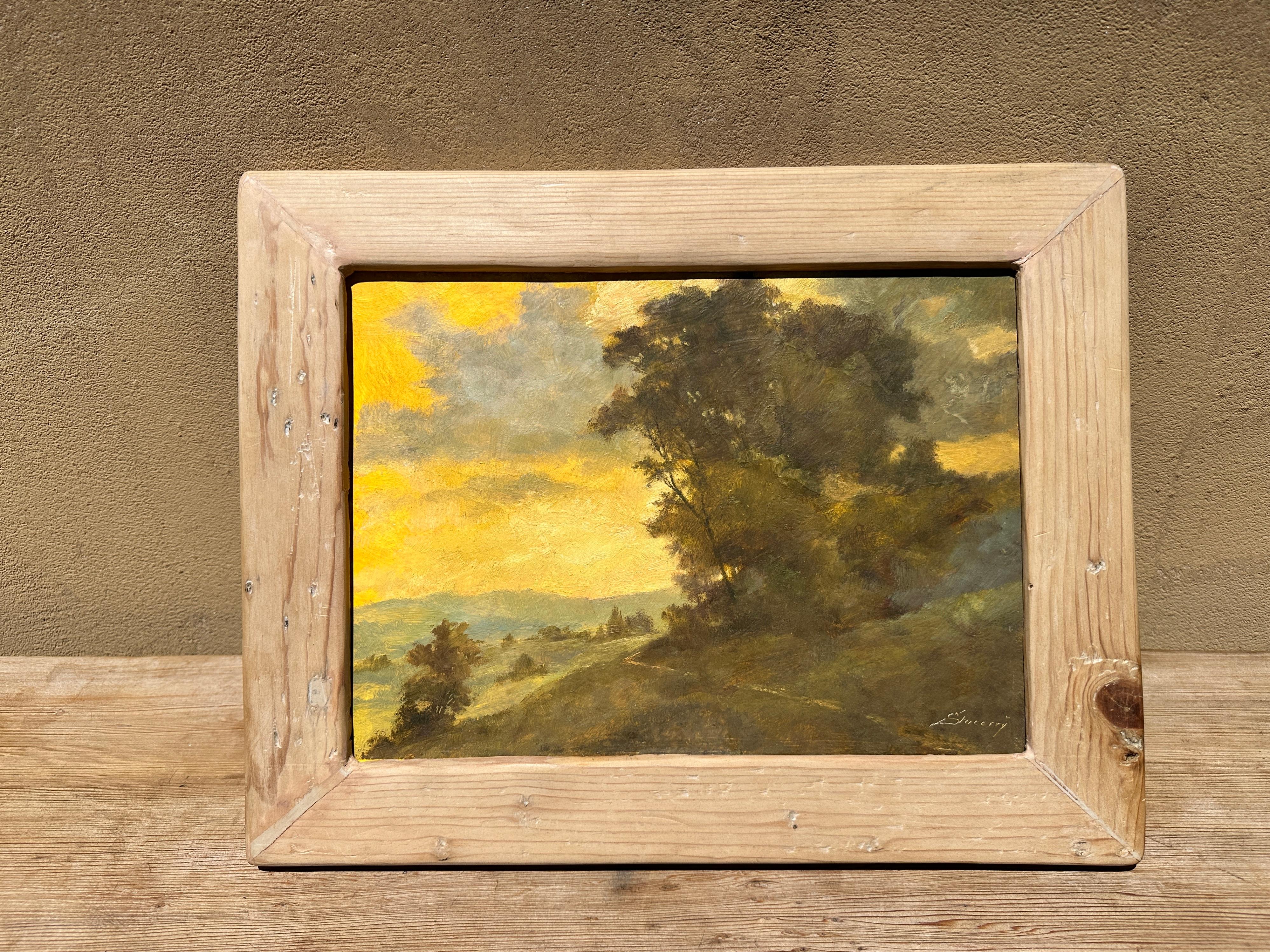 Painted French Plein Air landscape oil painting, c. 1900 by Albert Stucorry For Sale
