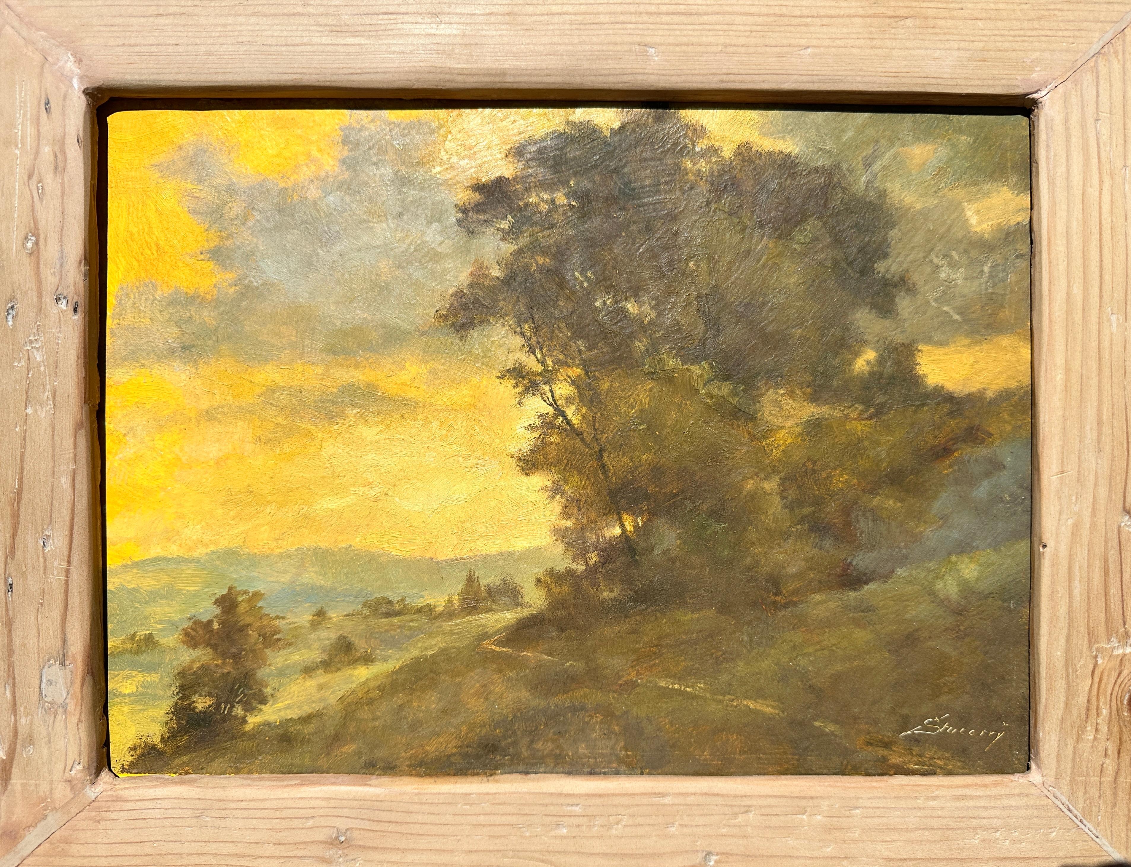 French Plein Air landscape oil painting, c. 1900 by Albert Stucorry In Good Condition For Sale In Los Gatos, CA