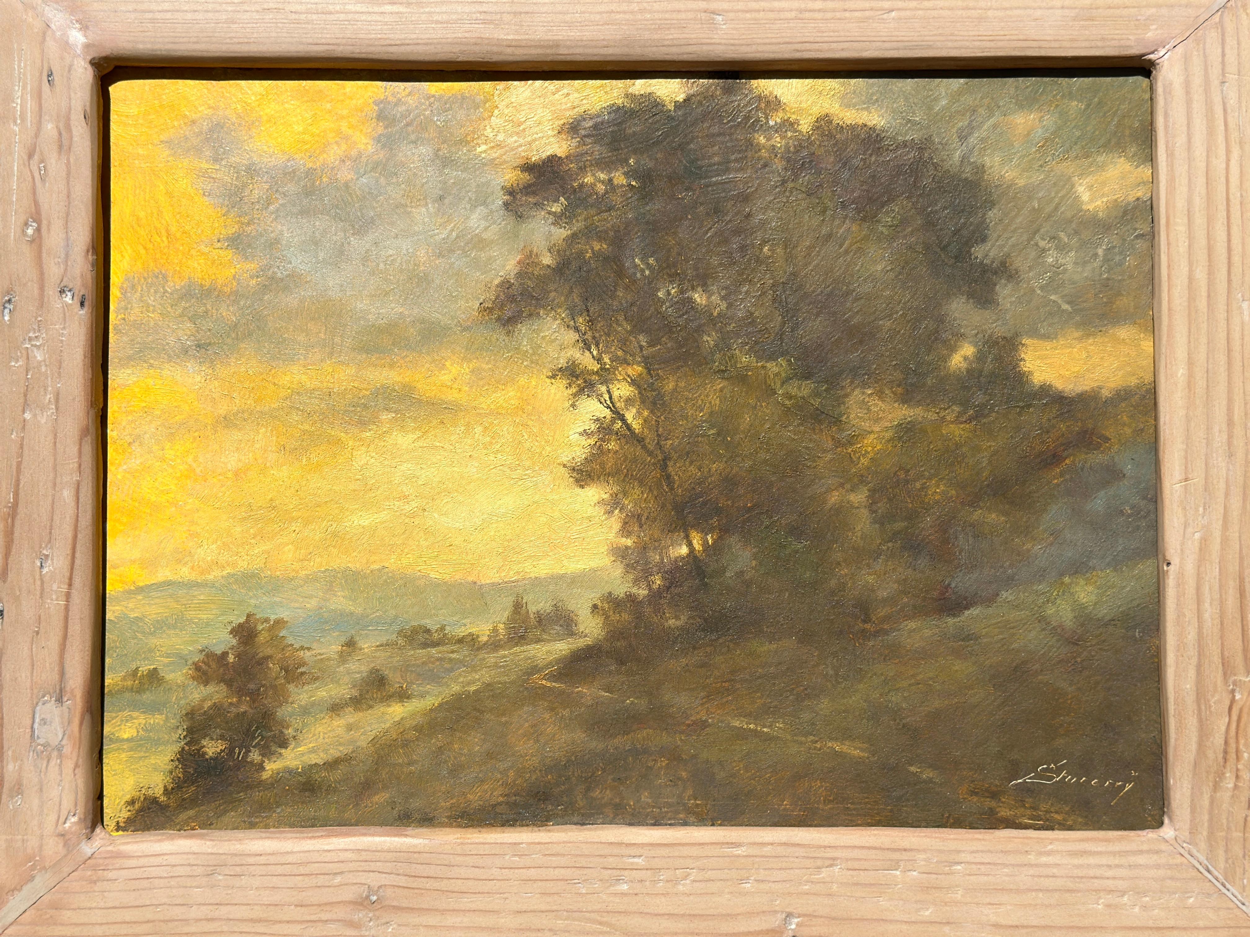 19th Century French Plein Air landscape oil painting, c. 1900 by Albert Stucorry For Sale