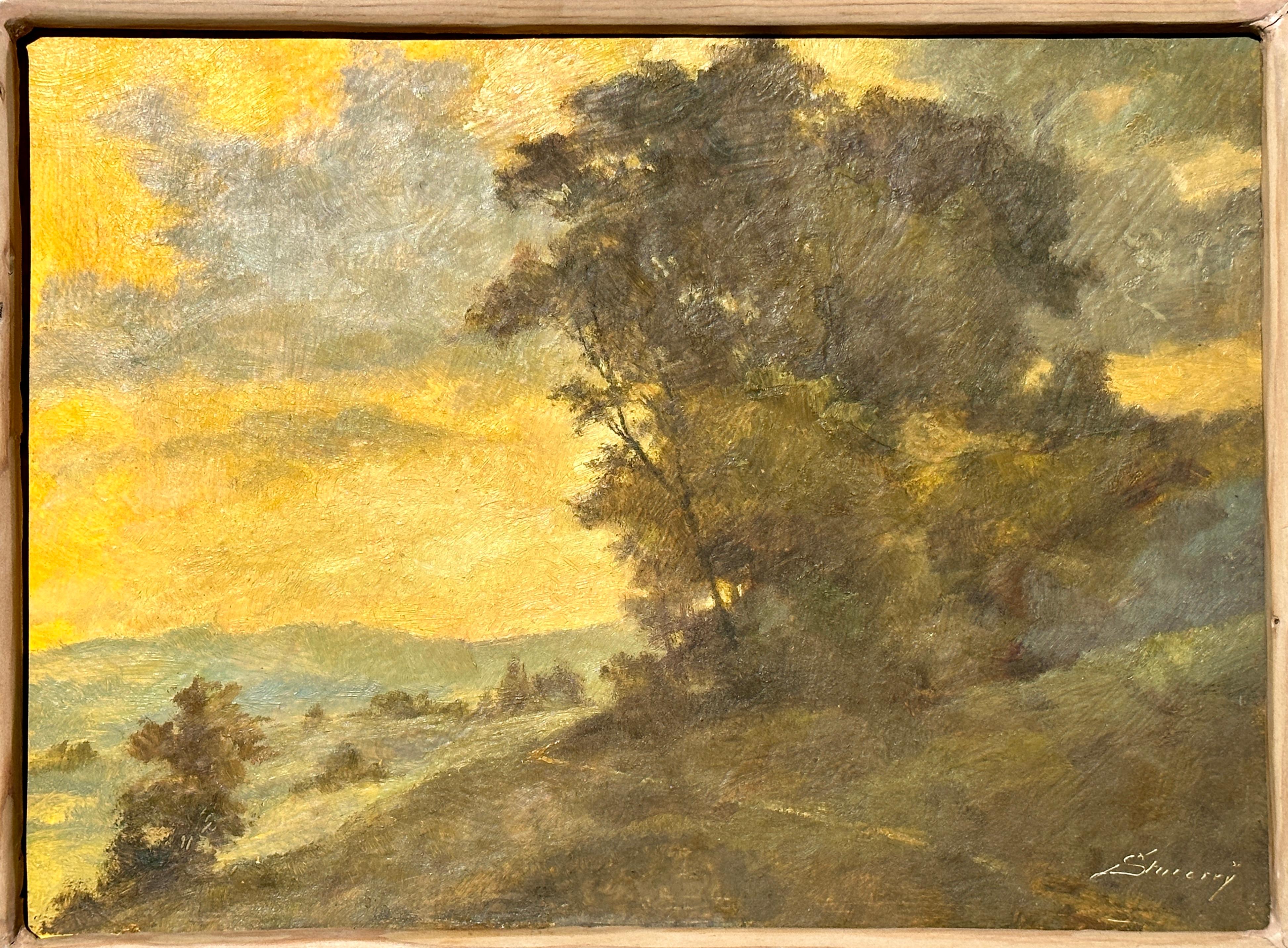 French Plein Air landscape oil painting, c. 1900 by Albert Stucorry For Sale 2