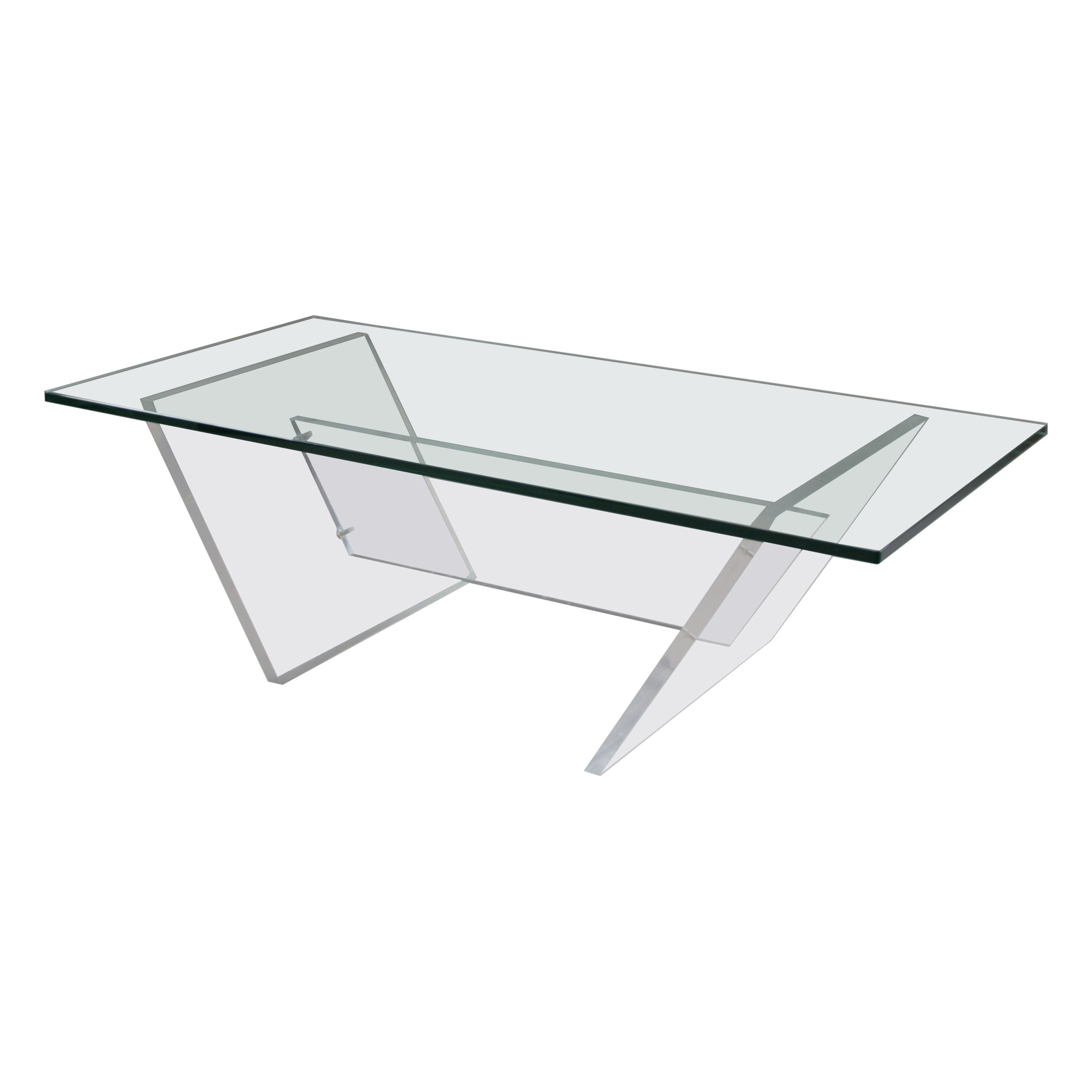 Mesa baja francesa de plexiglás y cristal, años 80