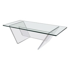 Table basse française en plexiglas et verre, années 1980