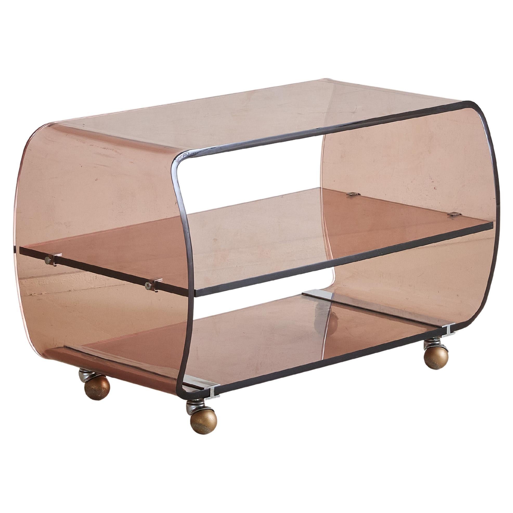 Französischer Barwagen aus Plexiglas auf Rollen, Michel Dumas zugeschrieben