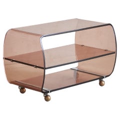 Vintage French Plexiglass Bar Cart on Casters Attributed to Michel Dumas
