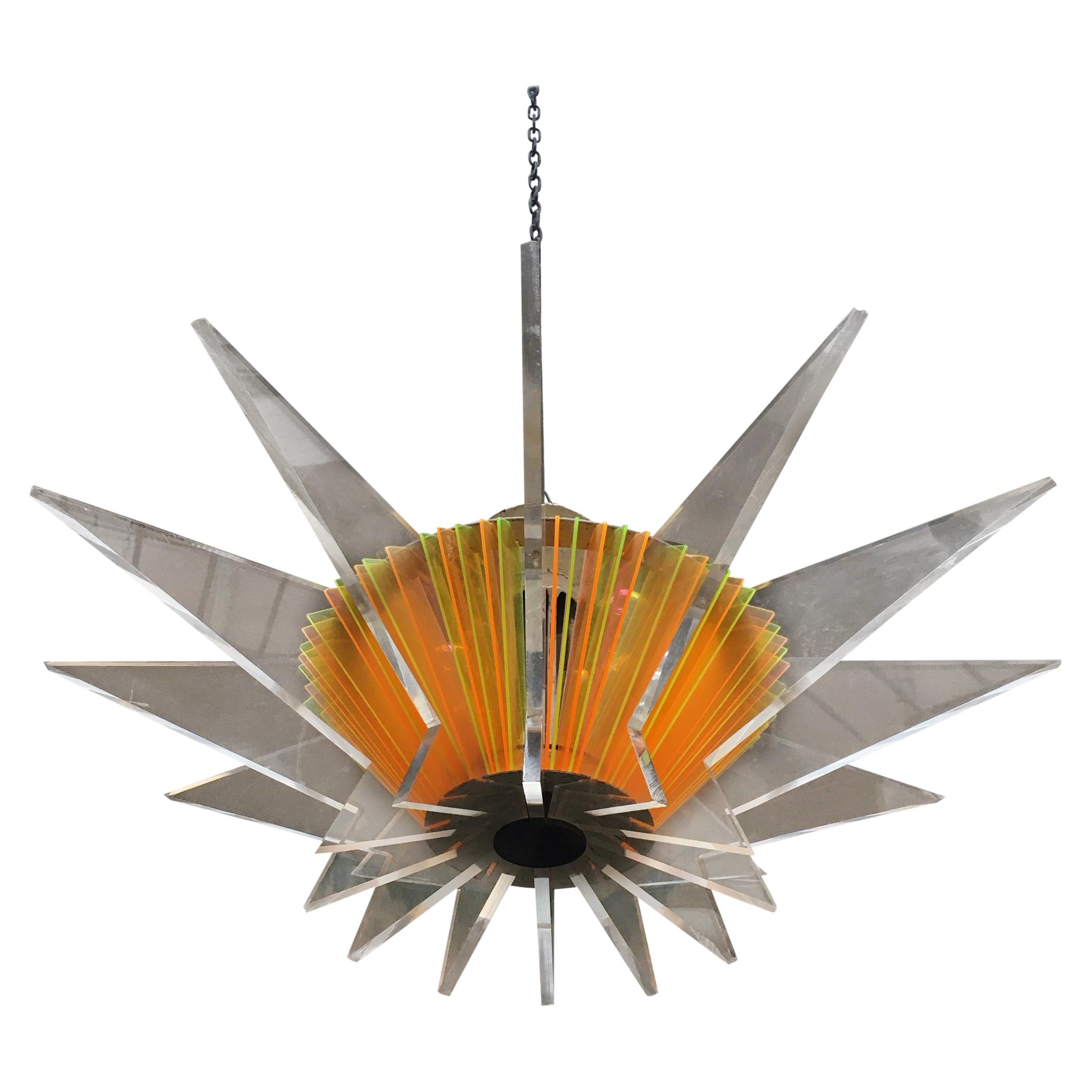 French Plexiglass Geometric Ceiling Lamp, 1980s