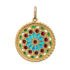 French Plique a Jour Pendant Vintage Fine Art Deco Jewelry 18k Yellow Gold